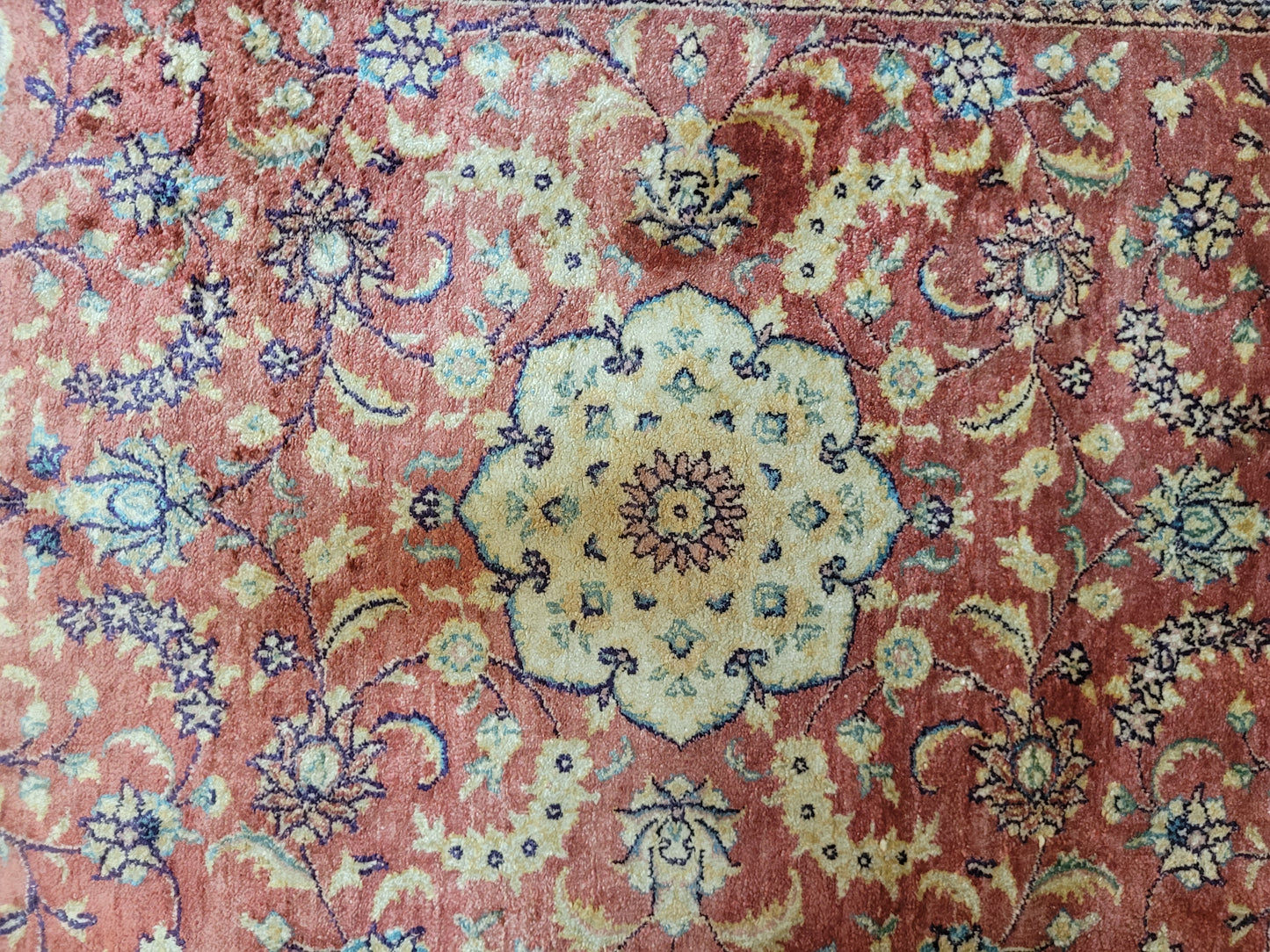 Ghom Teppich reine Seide Läufer florales Medaillonmuster