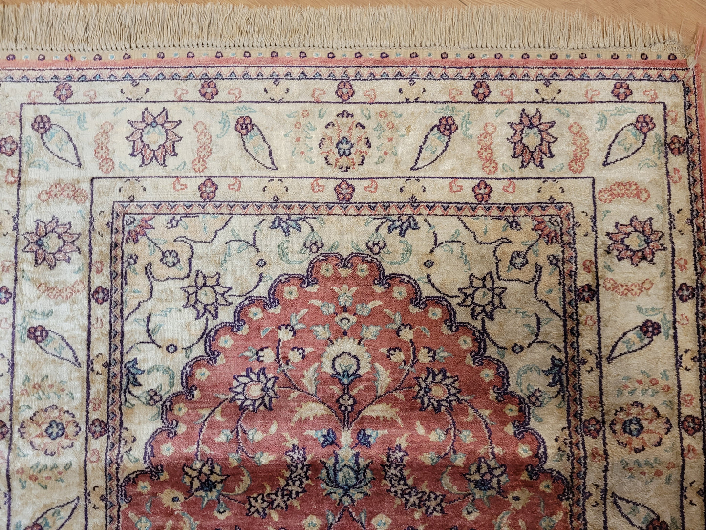 Ghom Teppich reine Seide Läufer florales Medaillonmuster