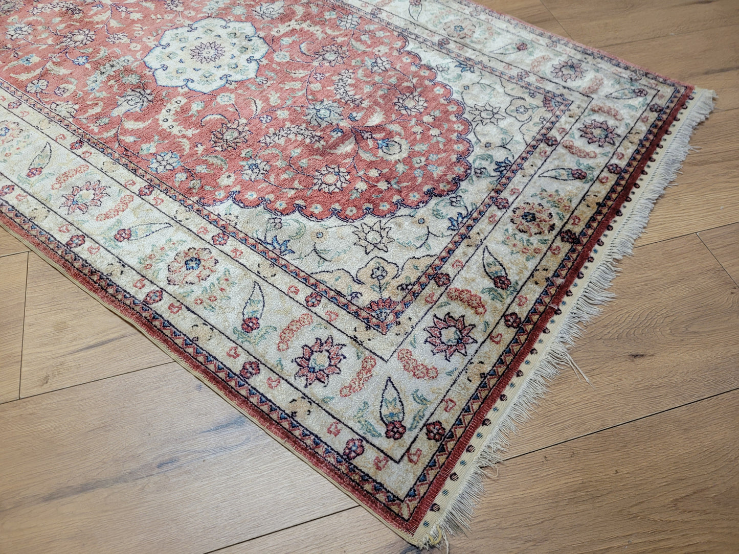 Ghom Teppich reine Seide Läufer florales Medaillonmuster