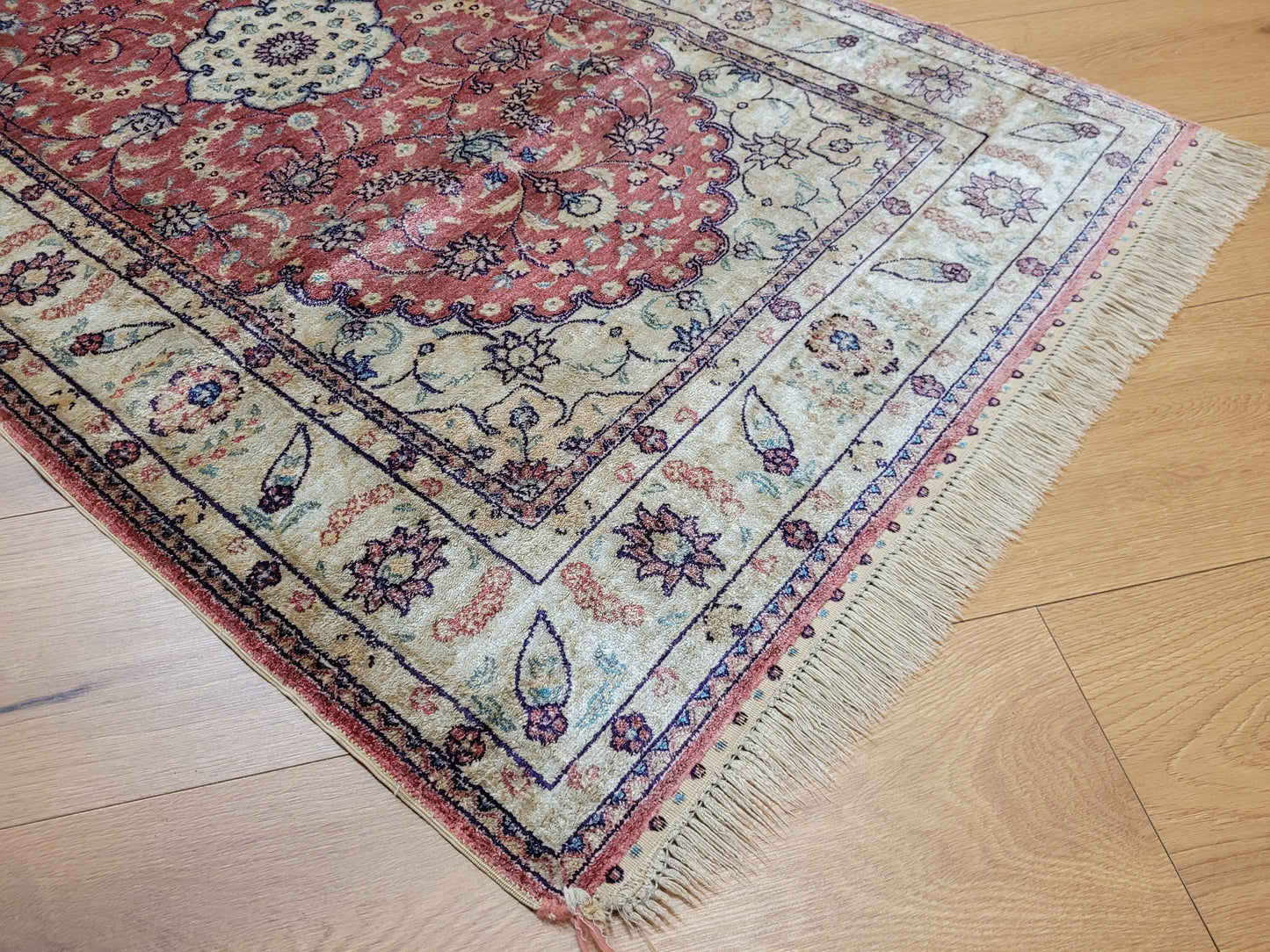 Ghom Teppich reine Seide Läufer florales Medaillonmuster