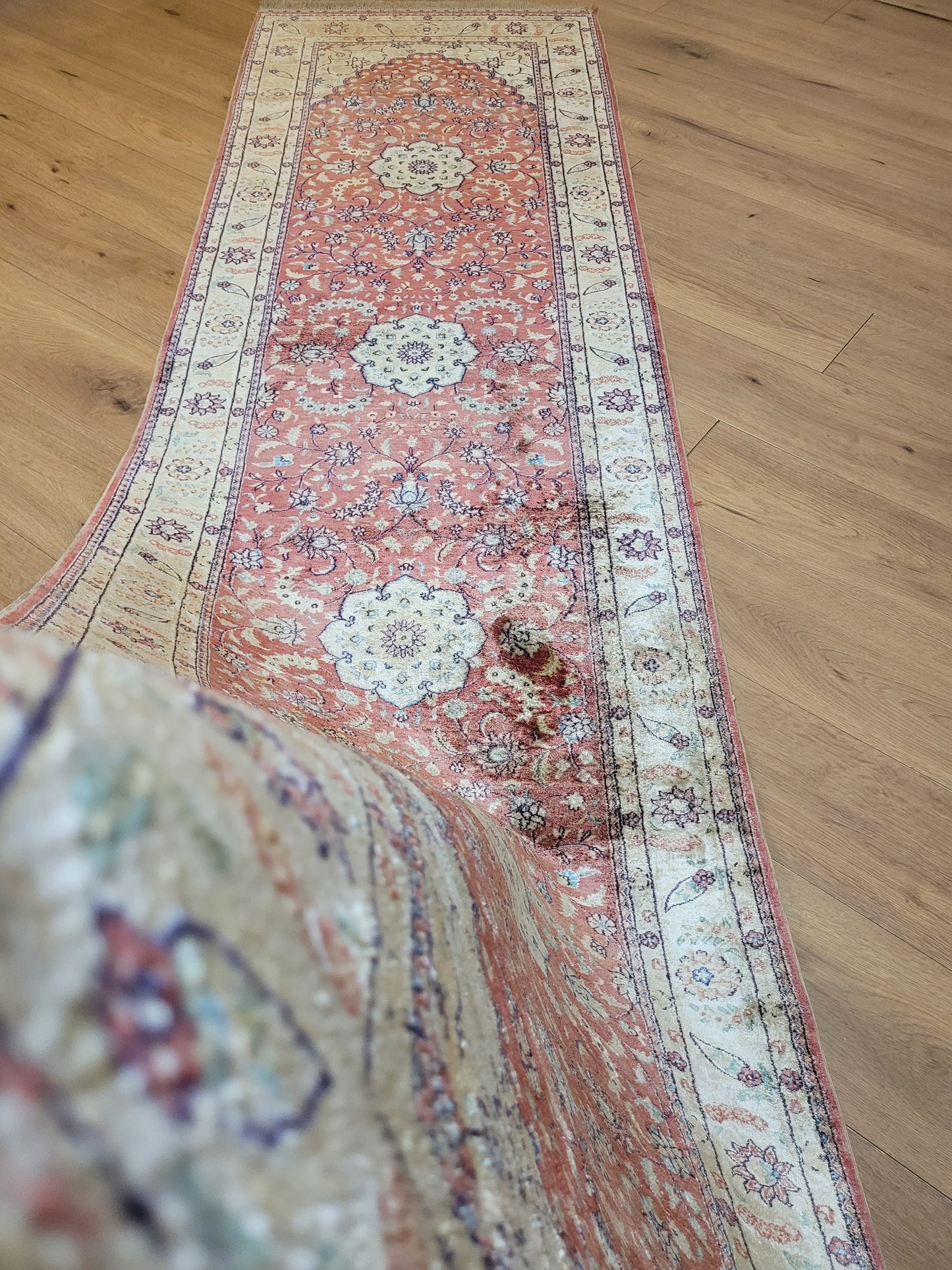 Ghom Teppich reine Seide Läufer florales Medaillonmuster