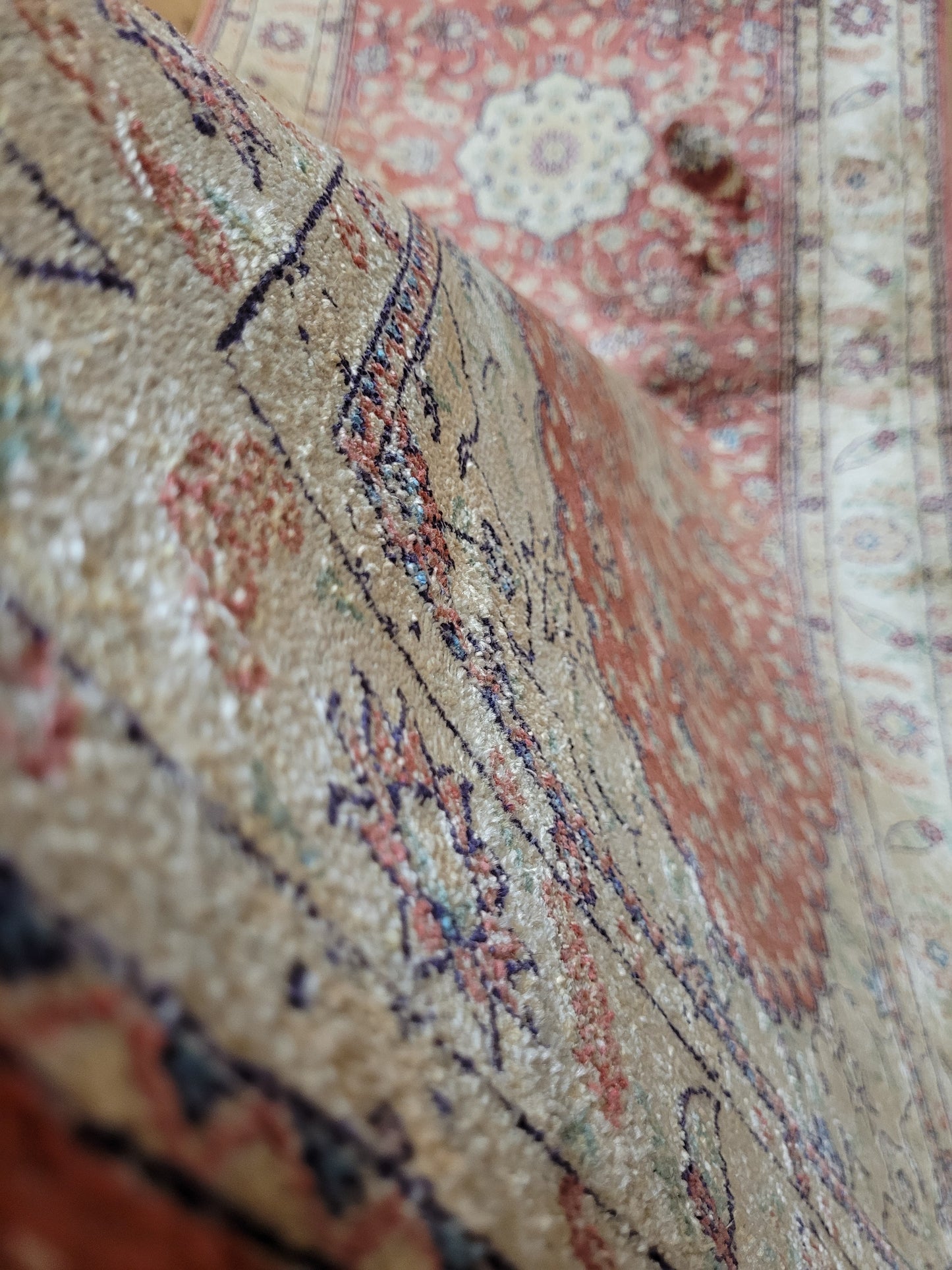 Ghom Teppich reine Seide Läufer florales Medaillonmuster