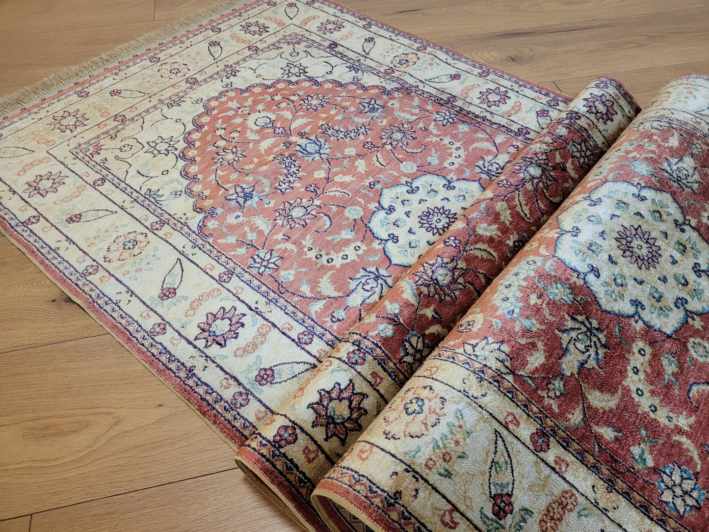 Ghom Teppich reine Seide Läufer florales Medaillonmuster