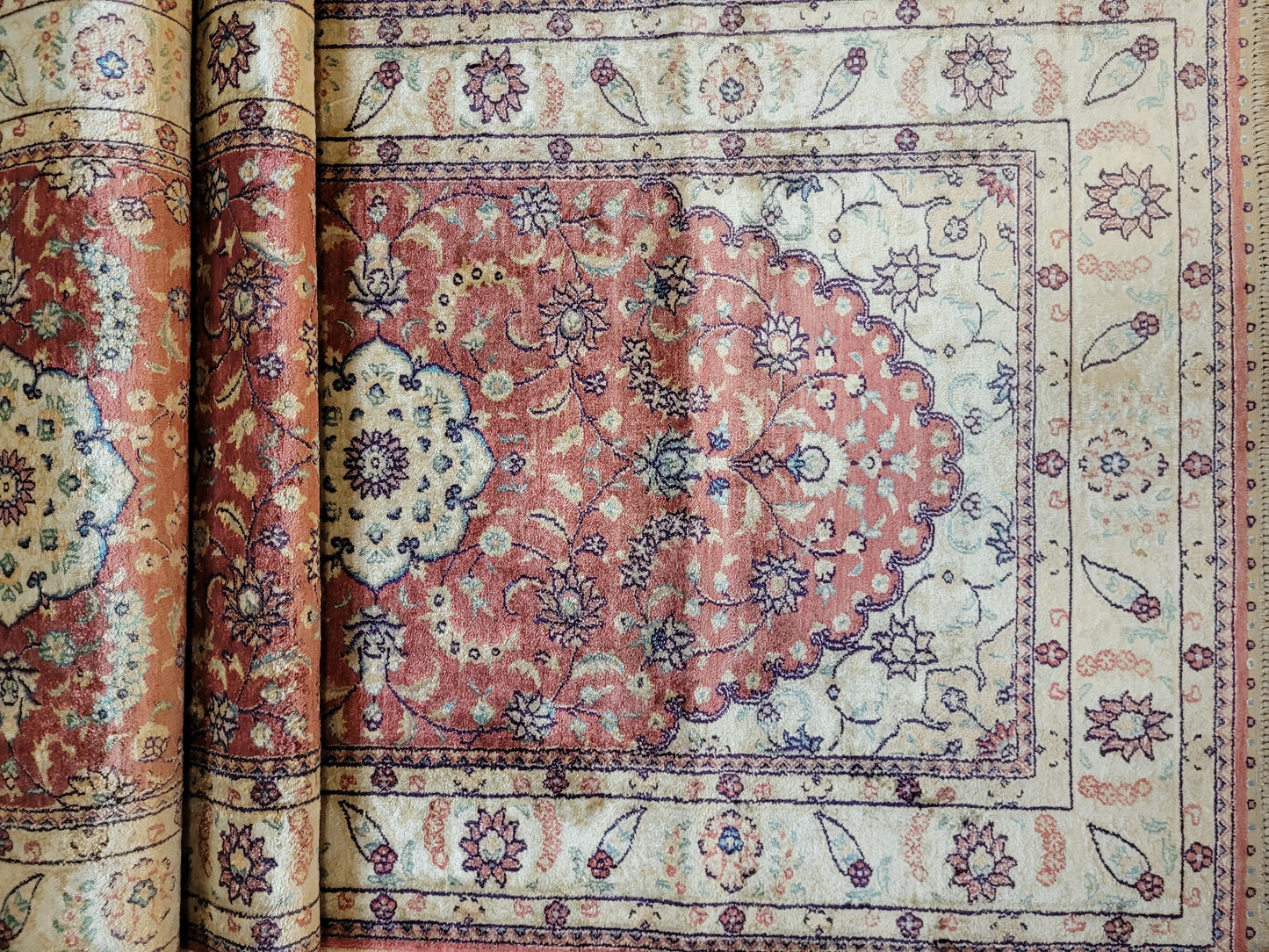 Ghom Teppich reine Seide Läufer florales Medaillonmuster