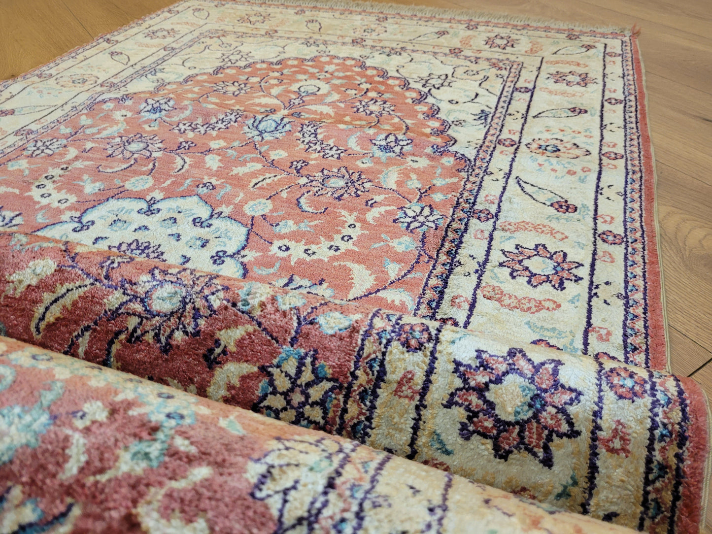 Ghom Teppich reine Seide Läufer florales Medaillonmuster