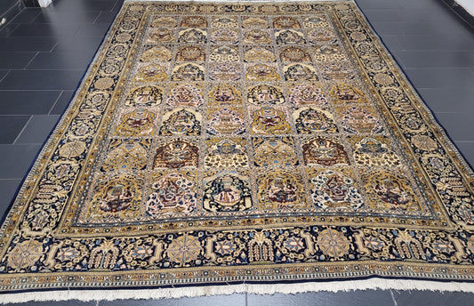 Ghom Teppich Korkwolle mit Seide Feldermuster fein handgeknüpft