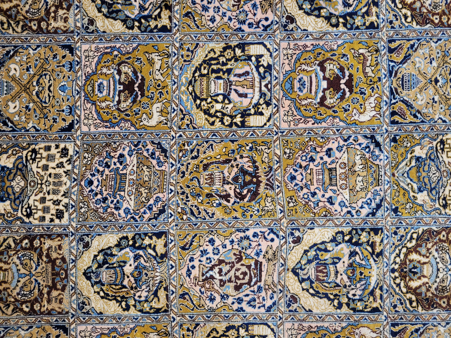 Ghom Teppich Korkwolle mit Seide Feldermuster fein handgeknüpft