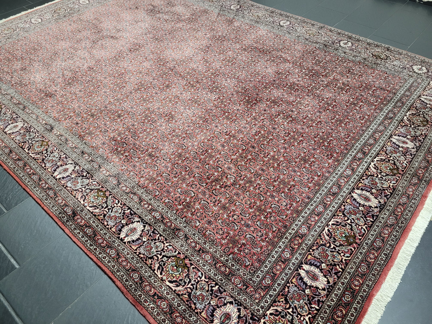 Bidjar Teppich Korkwolle mit Seide Allover Muster fein handgeknüpft