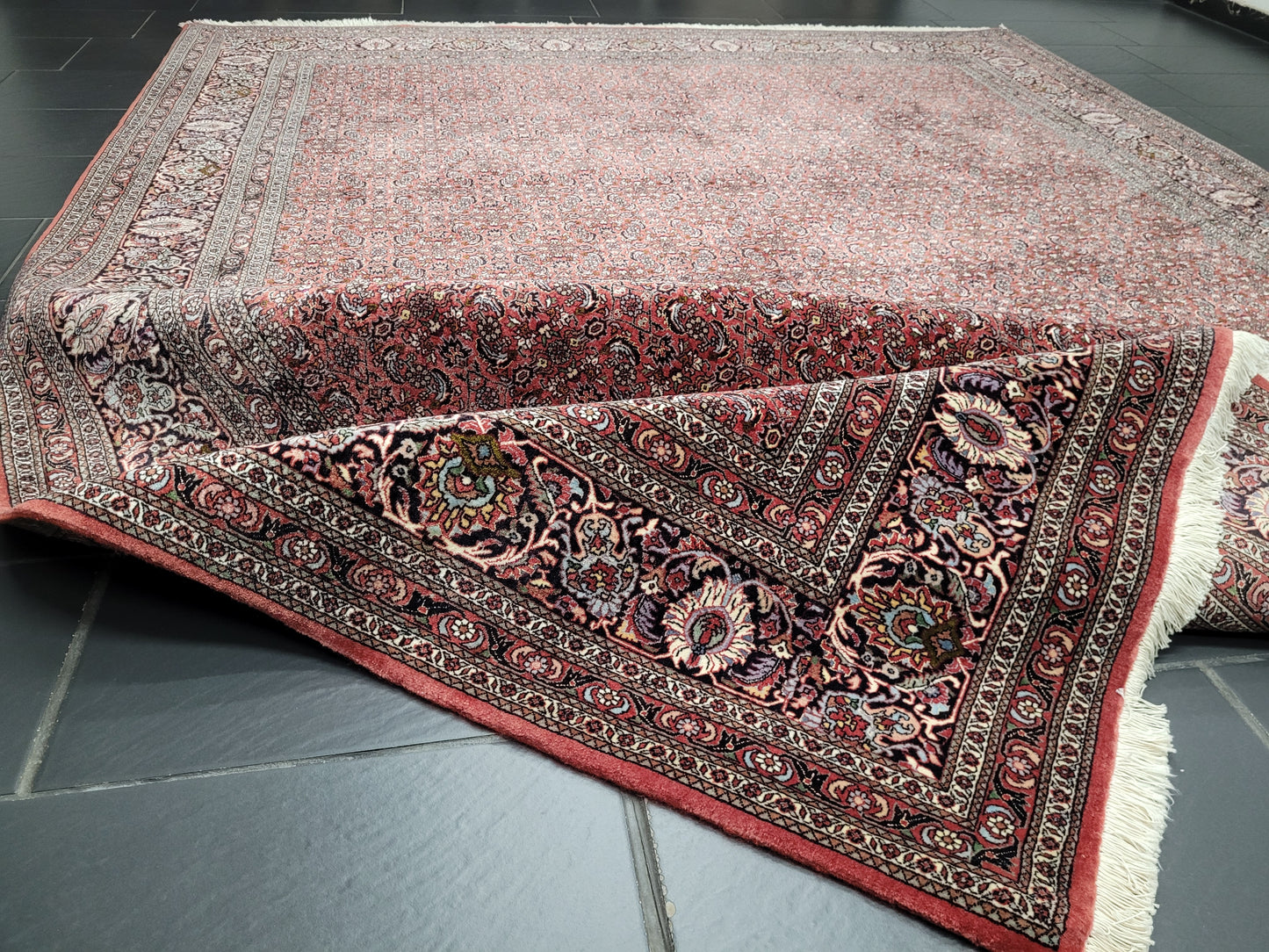 Bidjar Teppich Korkwolle mit Seide Allover Muster fein handgeknüpft