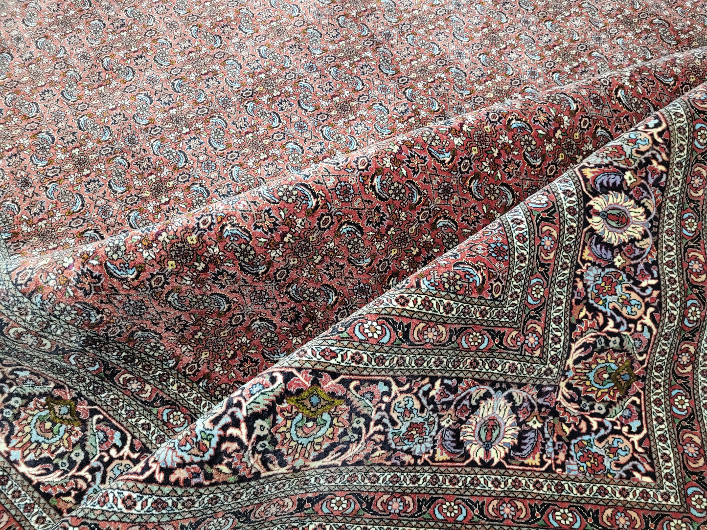 Bidjar Teppich Korkwolle mit Seide Allover Muster fein handgeknüpft