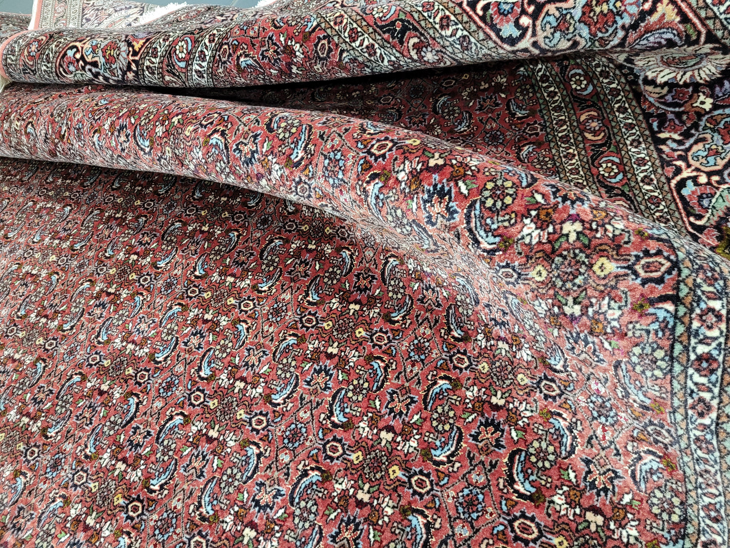 Bidjar Teppich Korkwolle mit Seide Allover Muster fein handgeknüpft