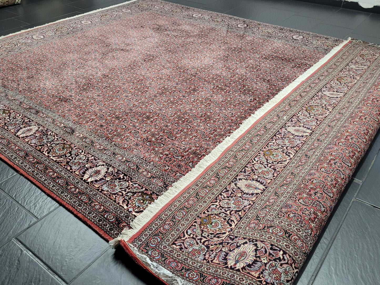 Bidjar Teppich Korkwolle mit Seide Allover Muster fein handgeknüpft