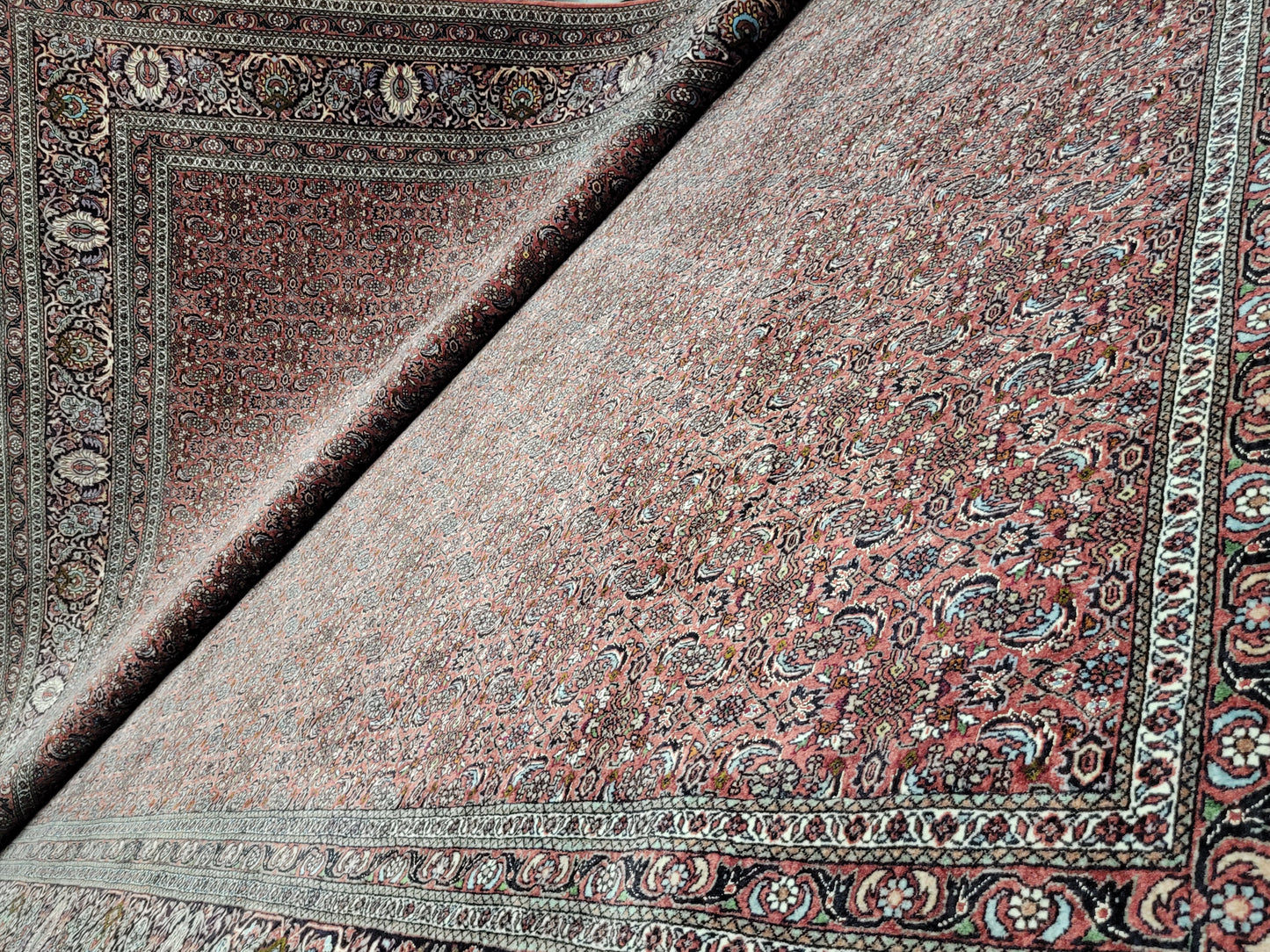 Bidjar Teppich Korkwolle mit Seide Allover Muster fein handgeknüpft