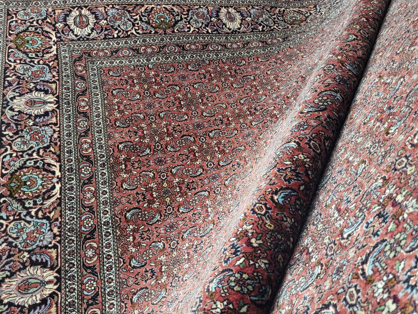 Bidjar Teppich Korkwolle mit Seide Allover Muster fein handgeknüpft