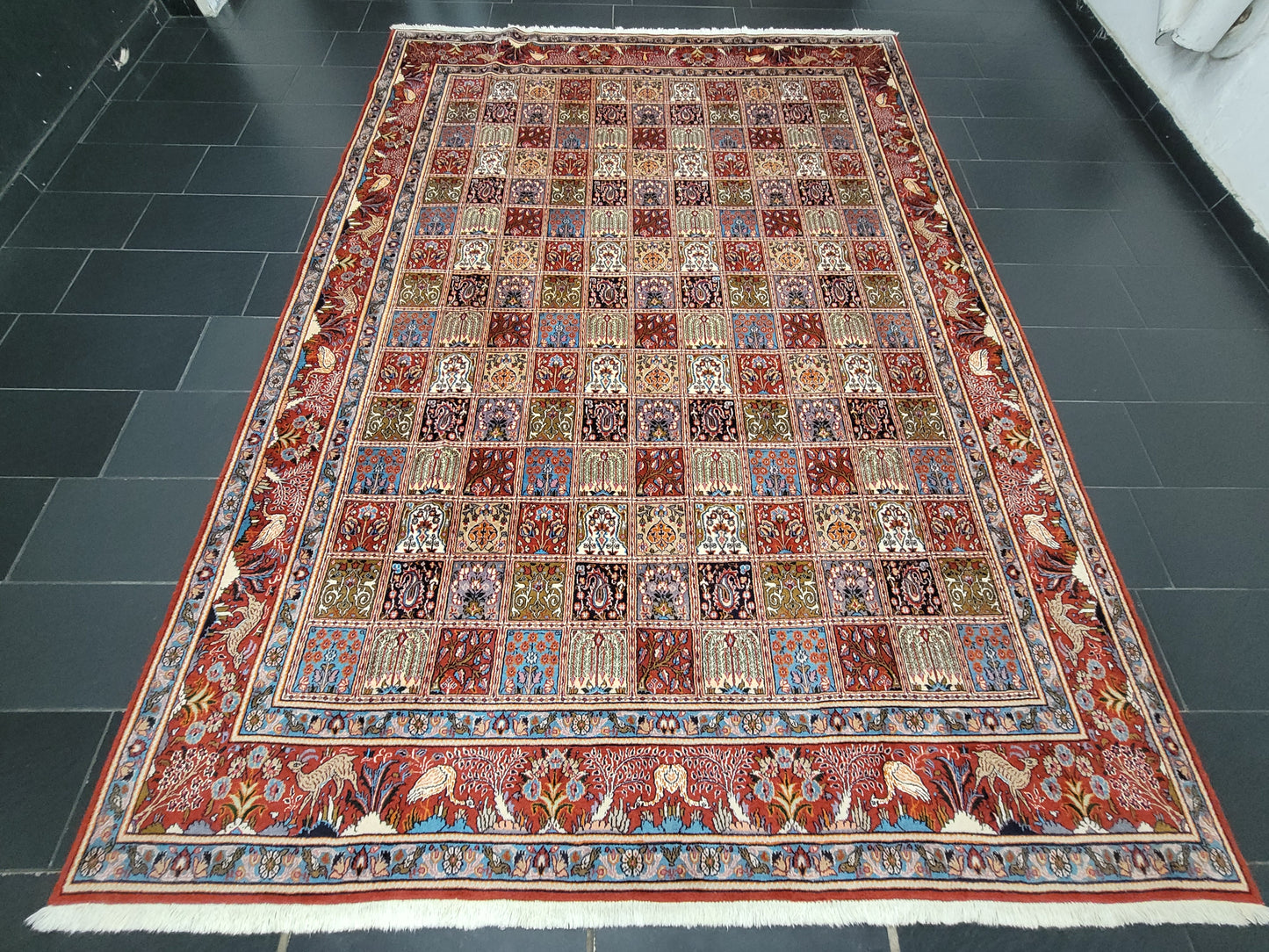 Moud Teppich Wolle mit Seide Gartenmuster feine Knüpfung