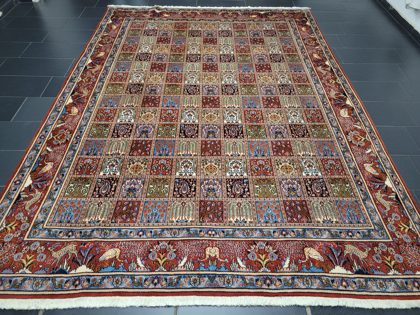 Moud Teppich Wolle mit Seide Gartenmuster feine Knüpfung