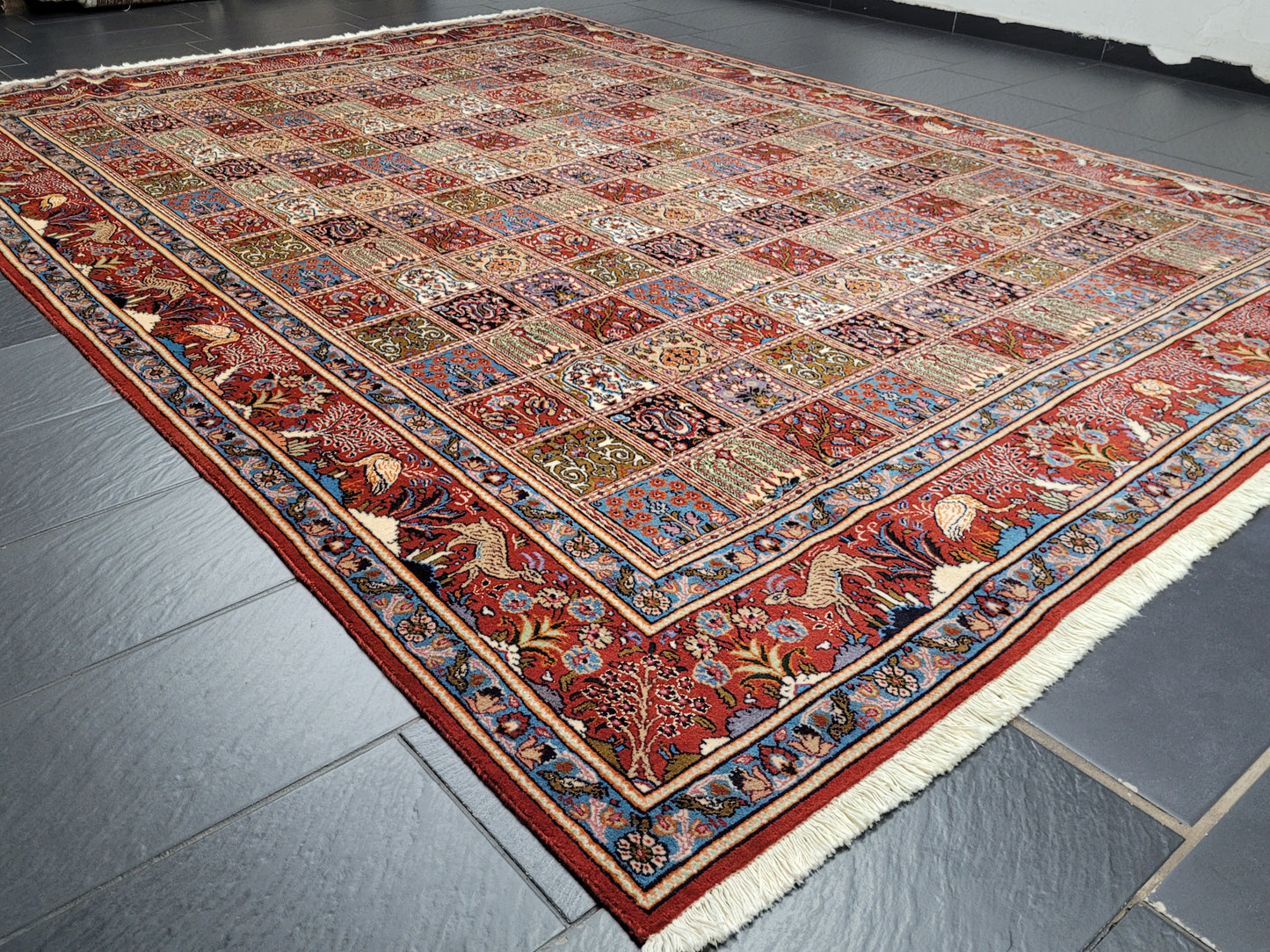 Moud Teppich Wolle mit Seide Gartenmuster feine Knüpfung