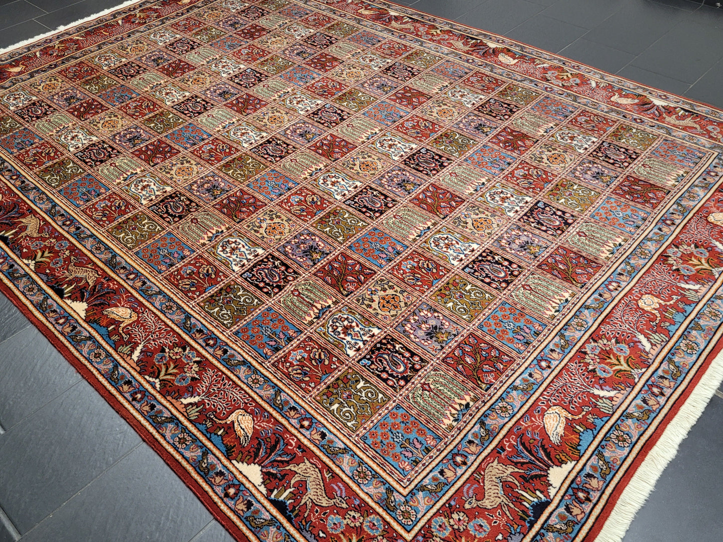 Moud Teppich Wolle mit Seide Gartenmuster feine Knüpfung