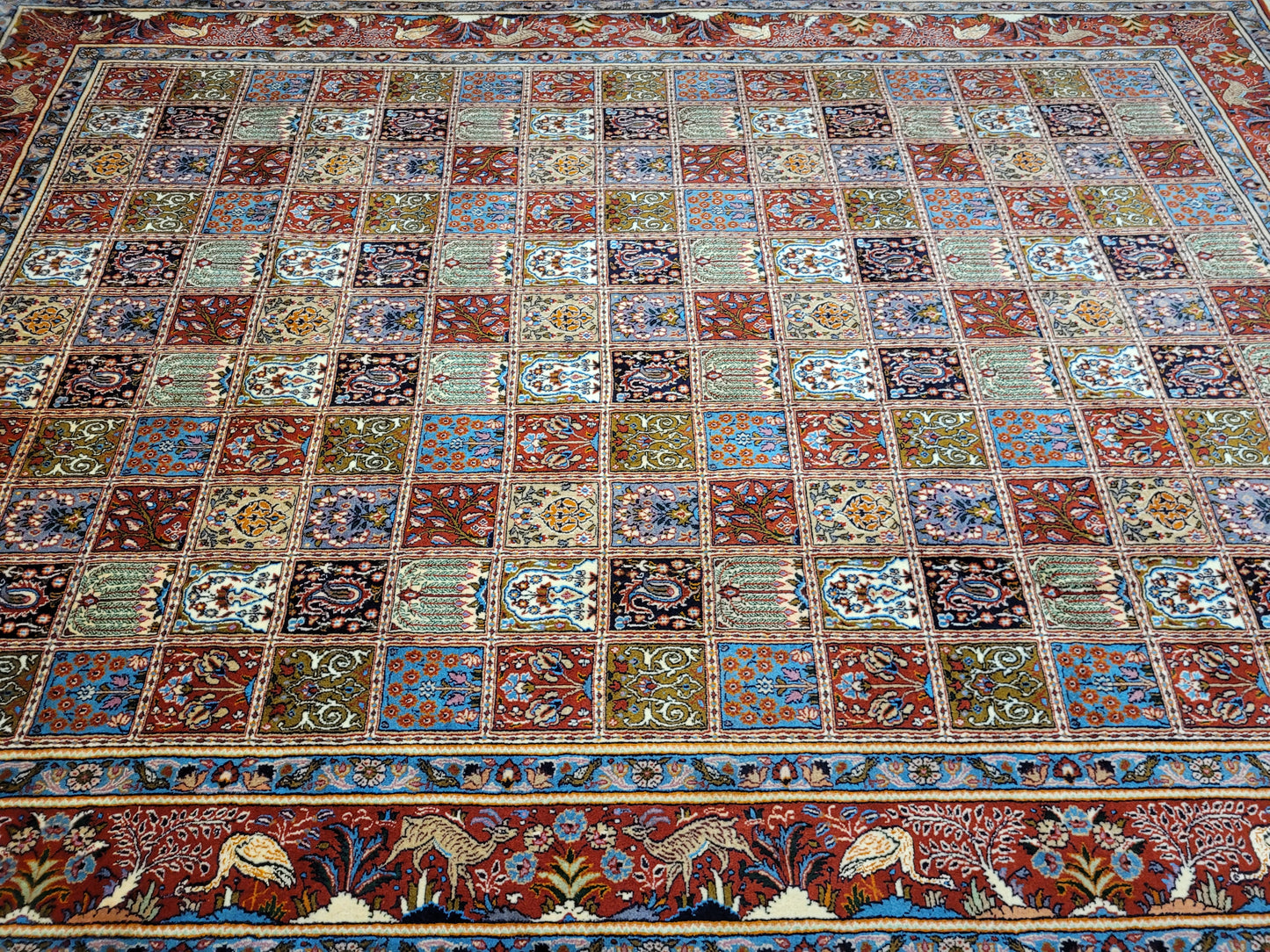 Moud Teppich Wolle mit Seide Gartenmuster feine Knüpfung