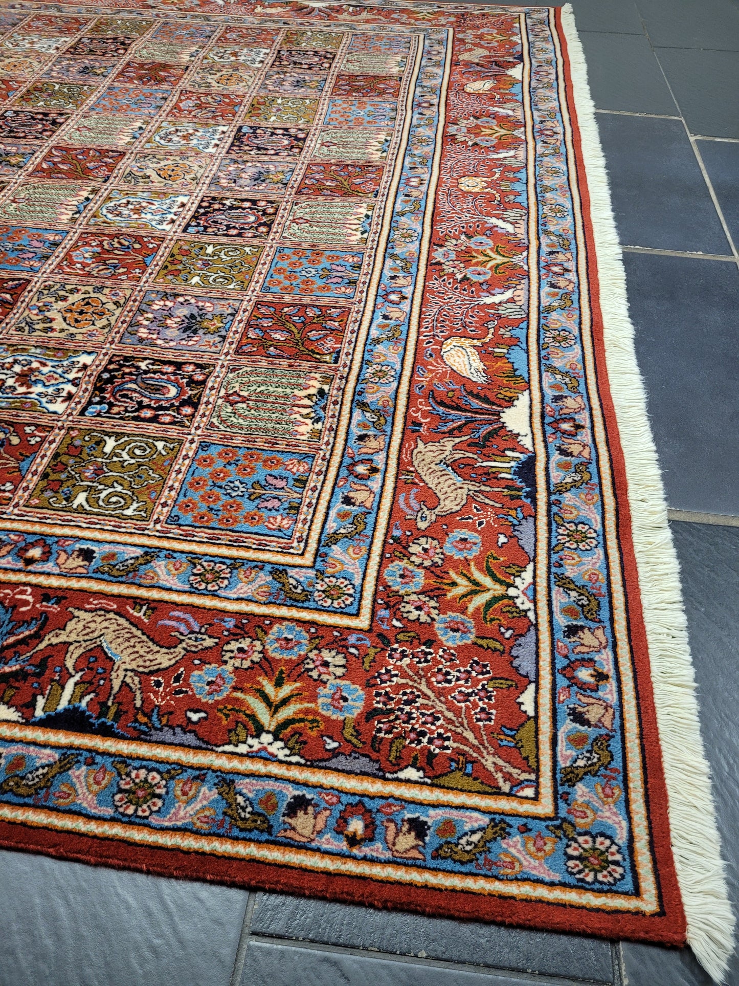 Moud Teppich Wolle mit Seide Gartenmuster feine Knüpfung