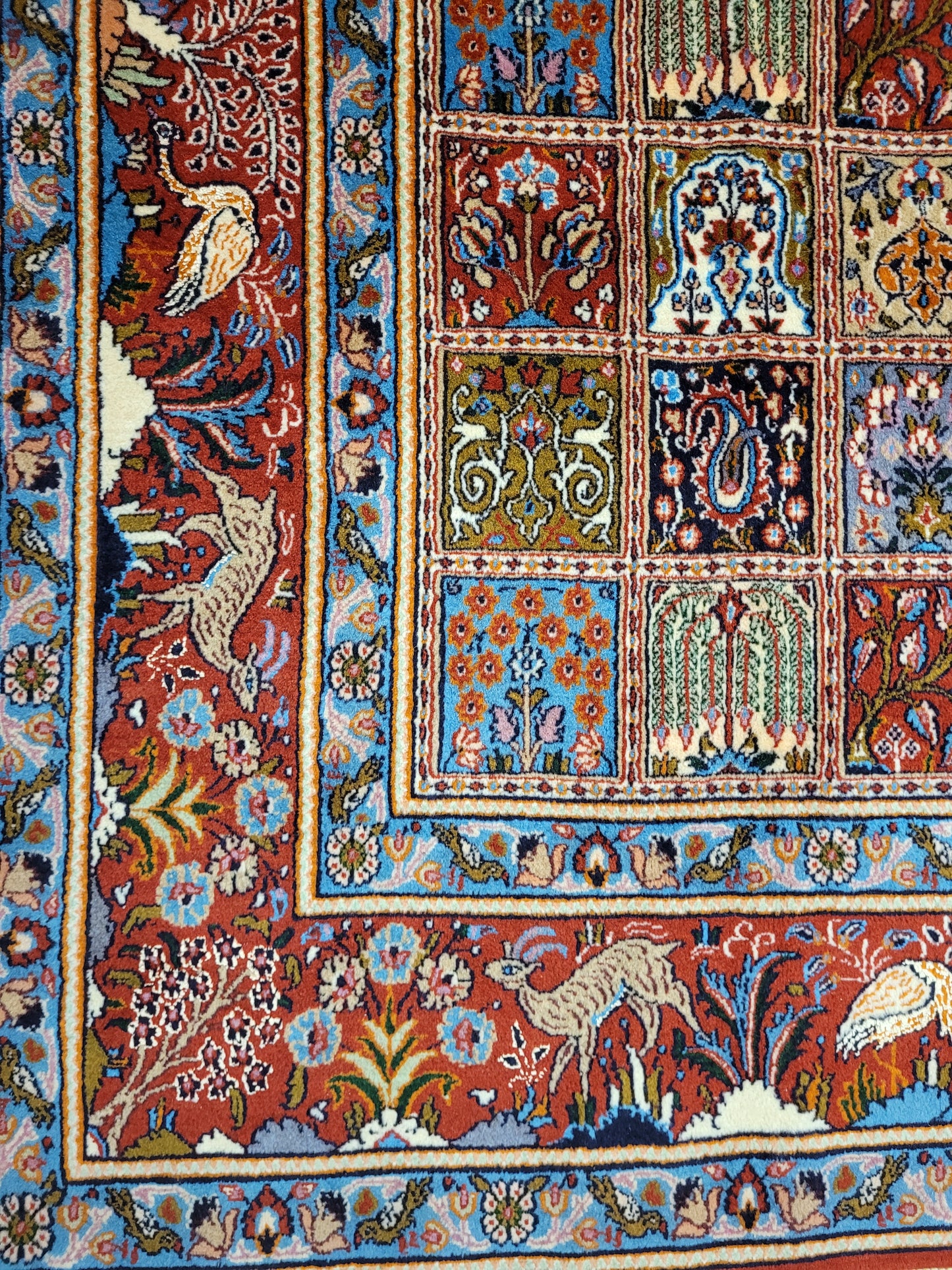 Moud Teppich Wolle mit Seide Gartenmuster feine Knüpfung