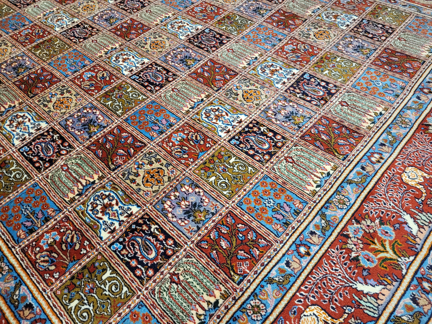 Moud Teppich Wolle mit Seide Gartenmuster feine Knüpfung