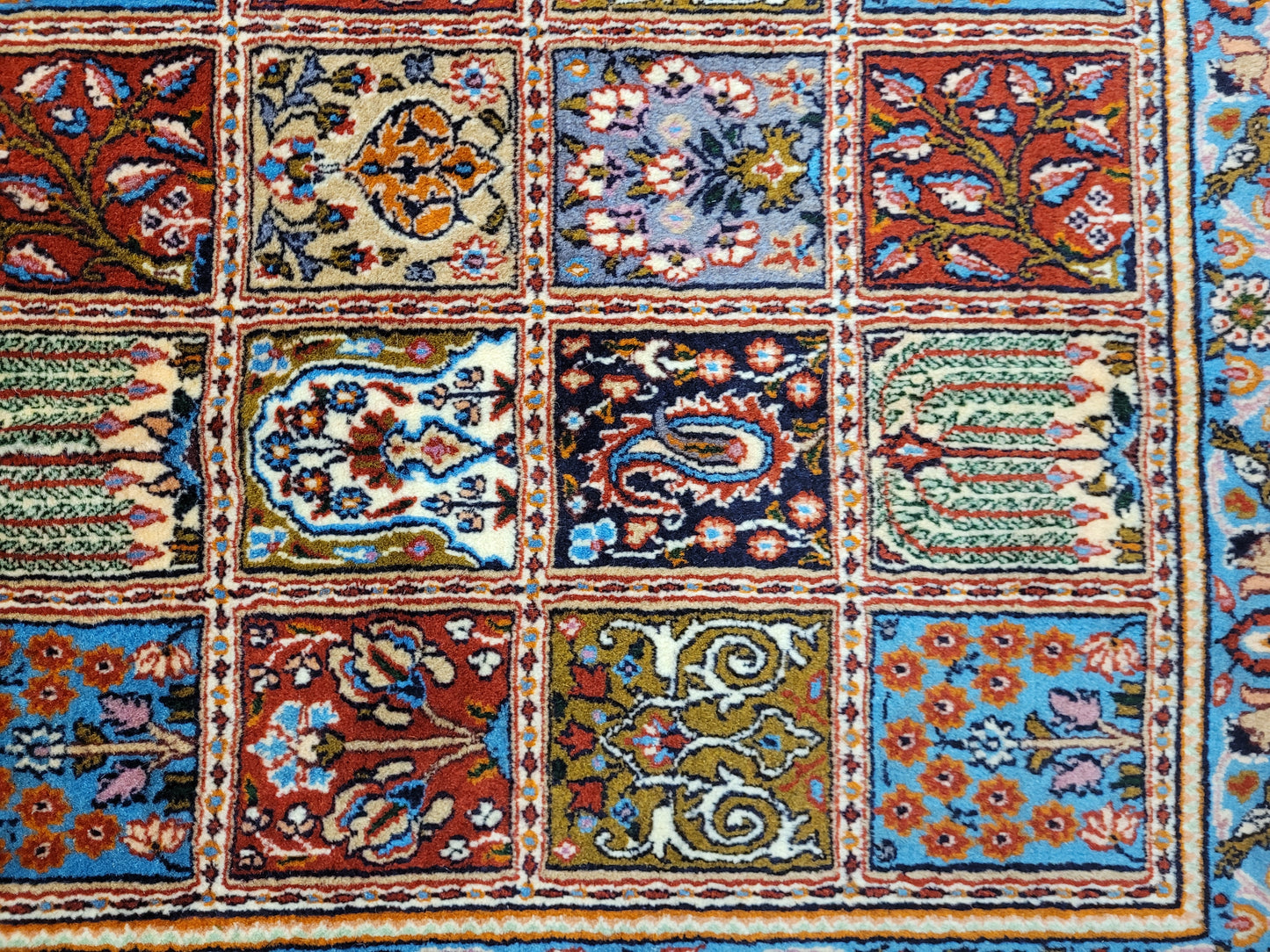 Moud Teppich Wolle mit Seide Gartenmuster feine Knüpfung