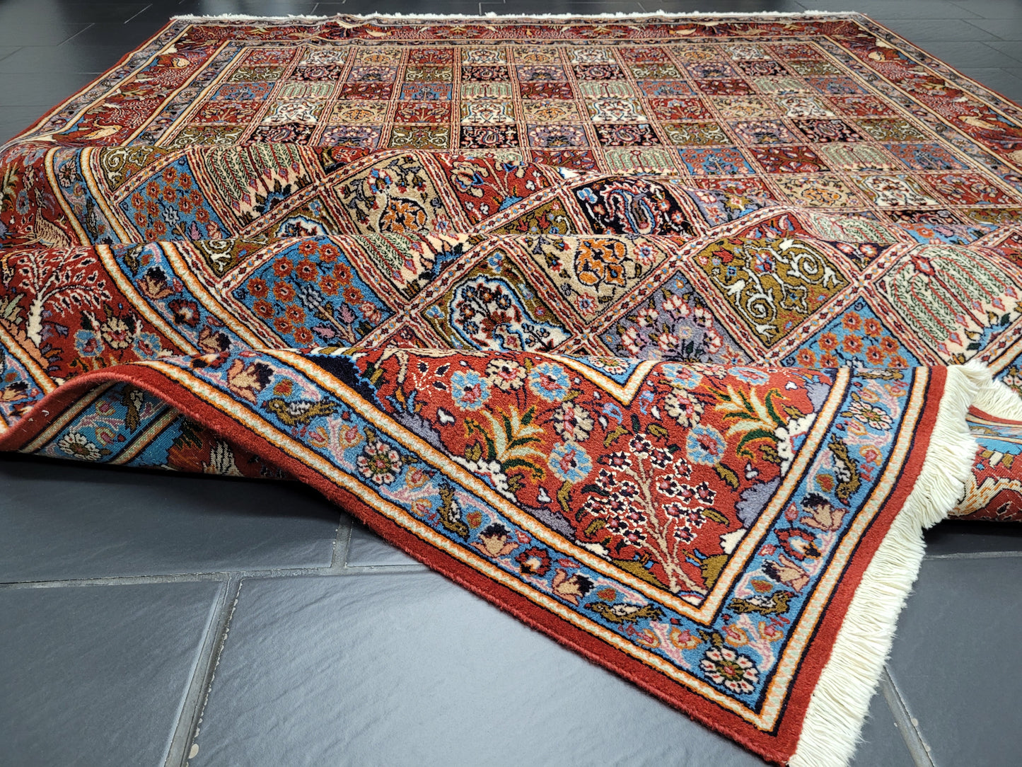 Moud Teppich Wolle mit Seide Gartenmuster feine Knüpfung