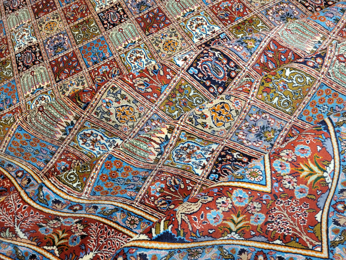 Moud Teppich Wolle mit Seide Gartenmuster feine Knüpfung