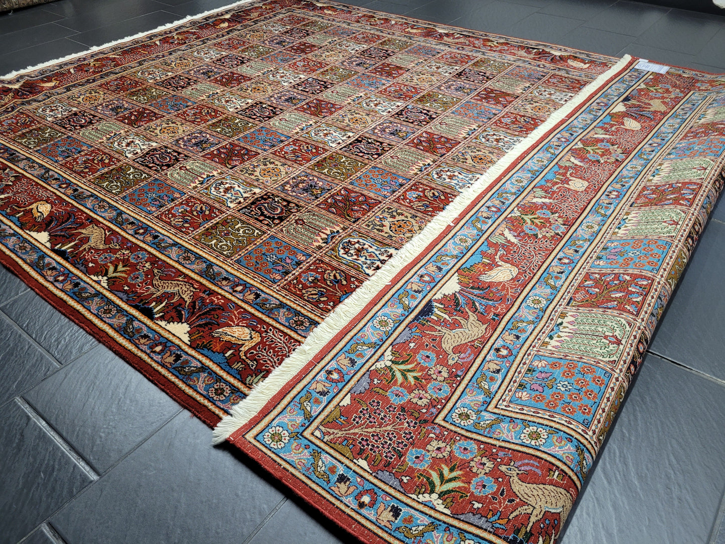 Moud Teppich Wolle mit Seide Gartenmuster feine Knüpfung