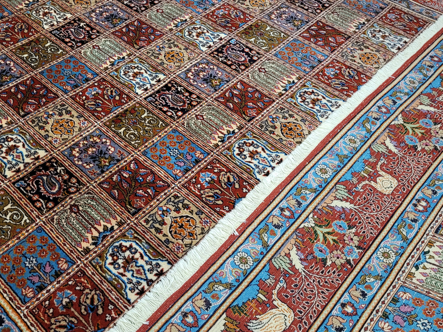 Moud Teppich Wolle mit Seide Gartenmuster feine Knüpfung