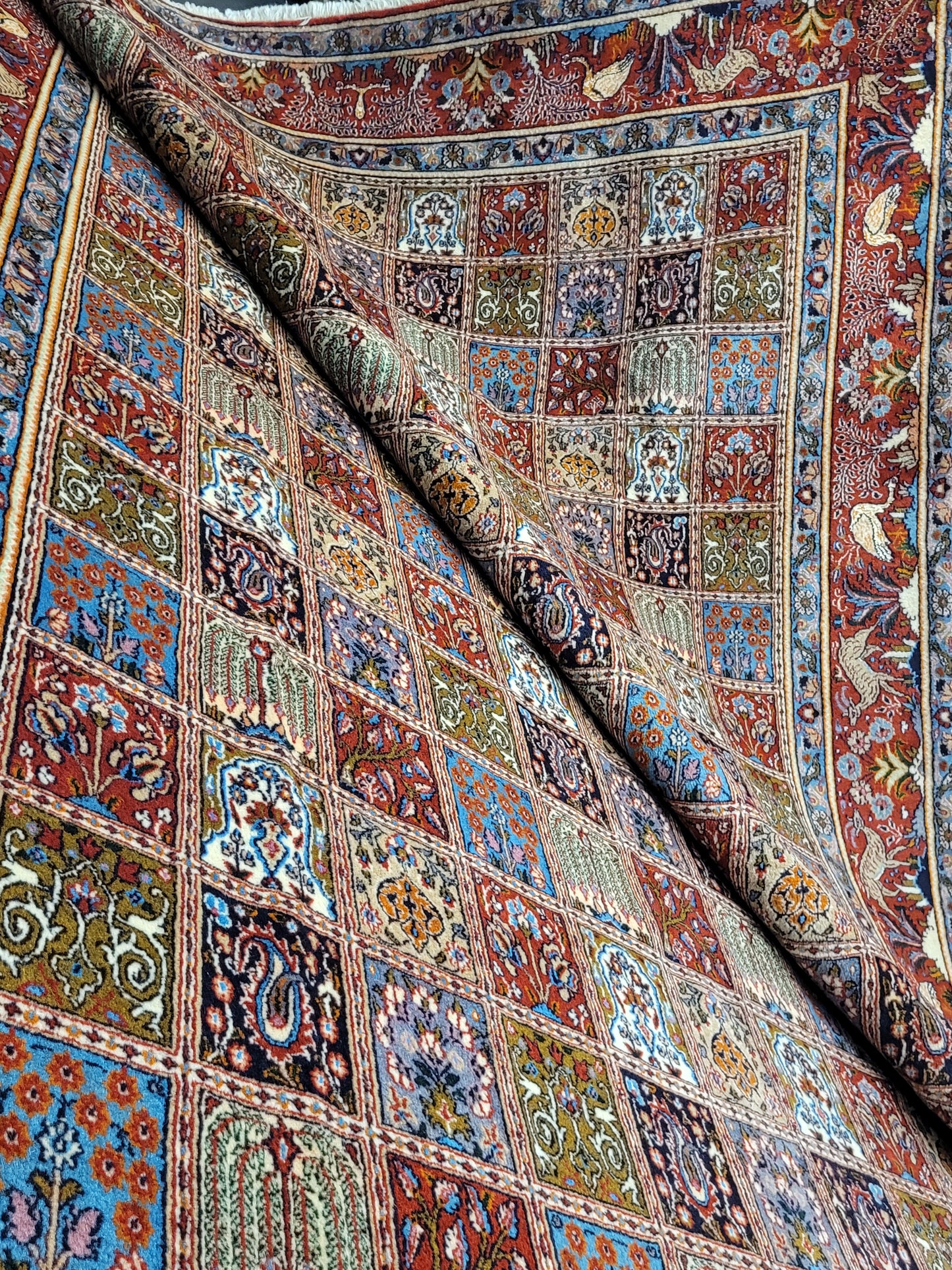 Moud Teppich Wolle mit Seide Gartenmuster feine Knüpfung