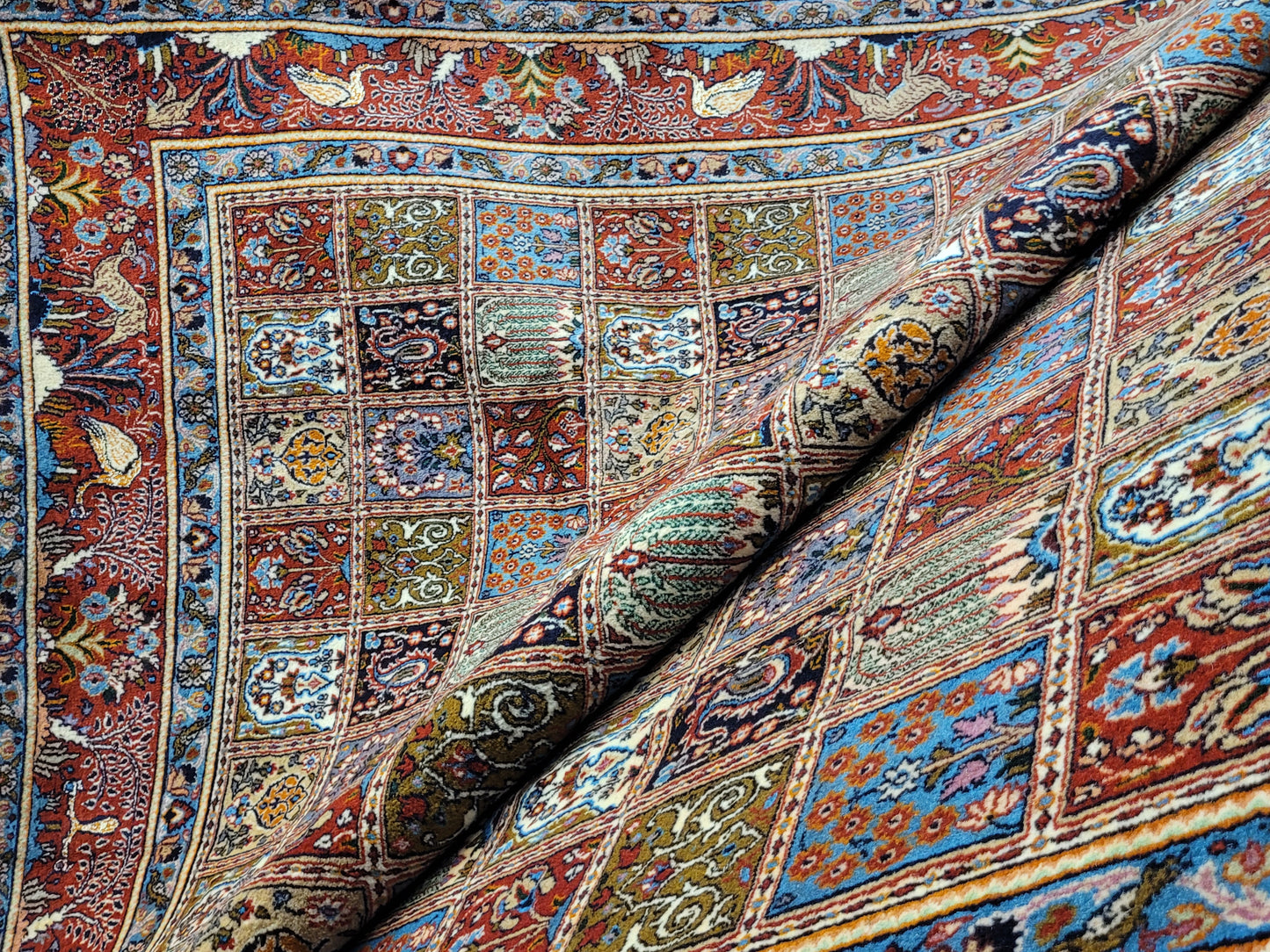 Moud Teppich Wolle mit Seide Gartenmuster feine Knüpfung