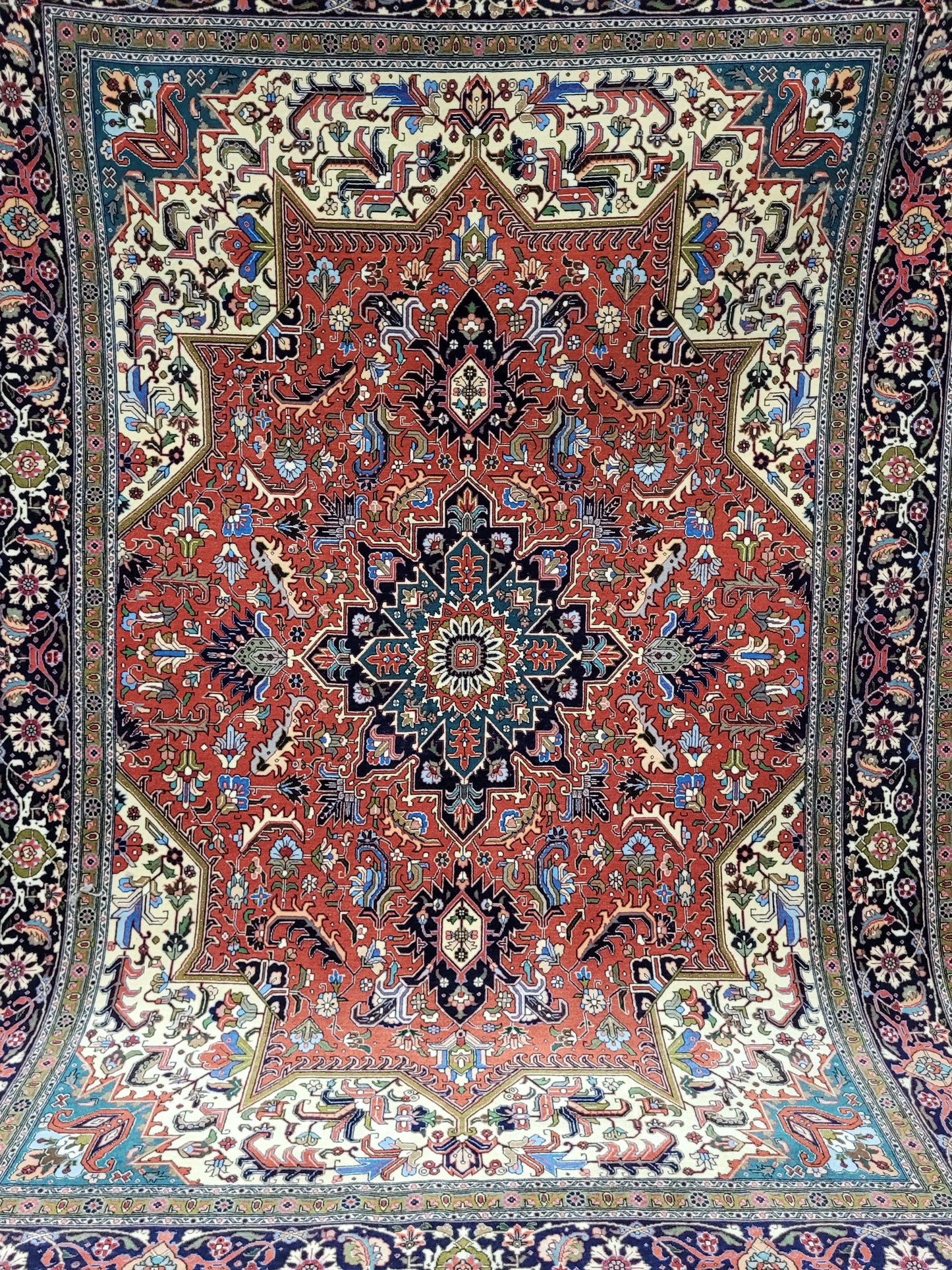 Täbriz Teppich Korkwolle Seide auf Seide Medaillon feine Knüpfung