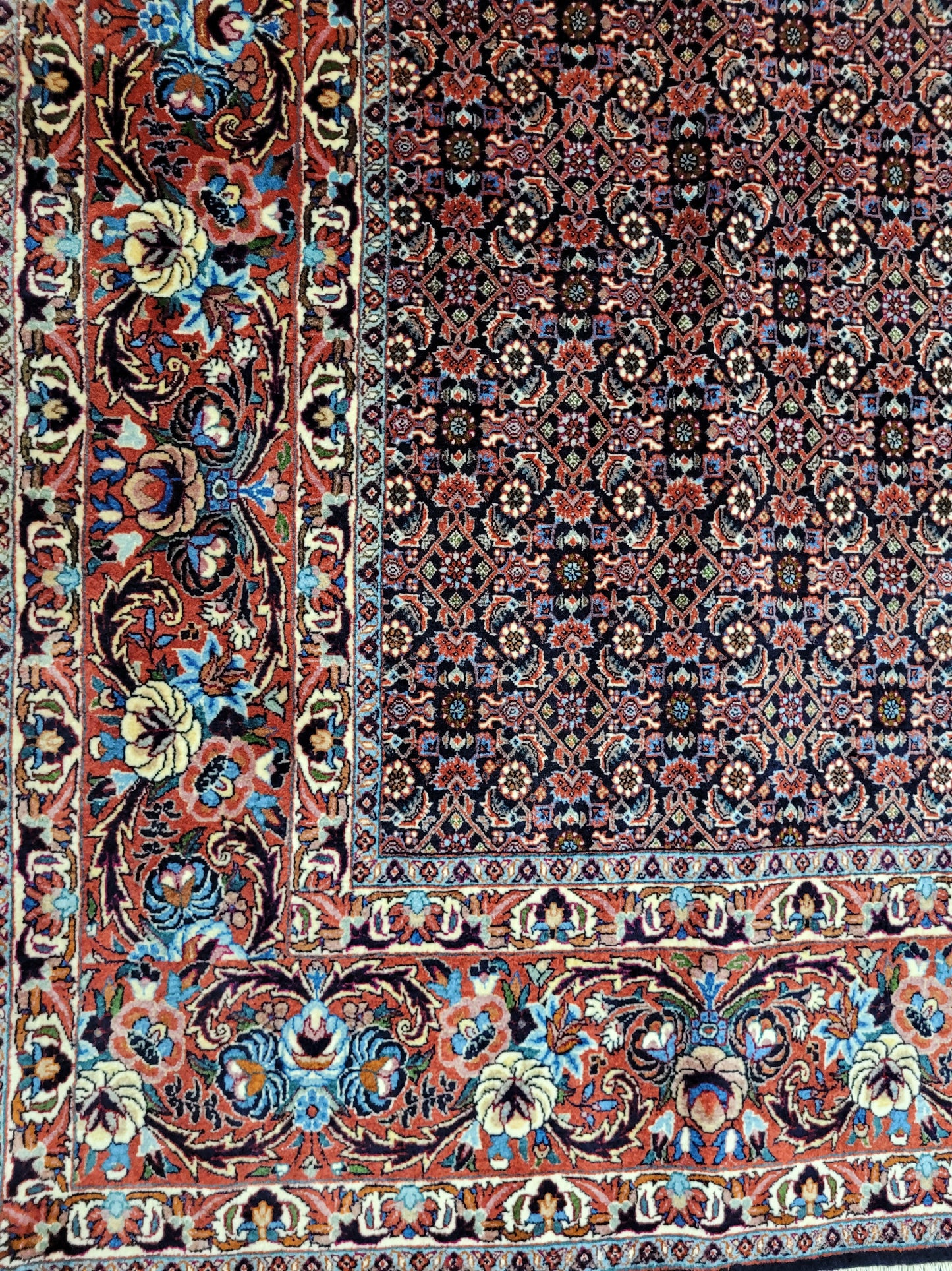 Bidjar Teppich Korkwolle feine Knüpfung florales Allover Muster