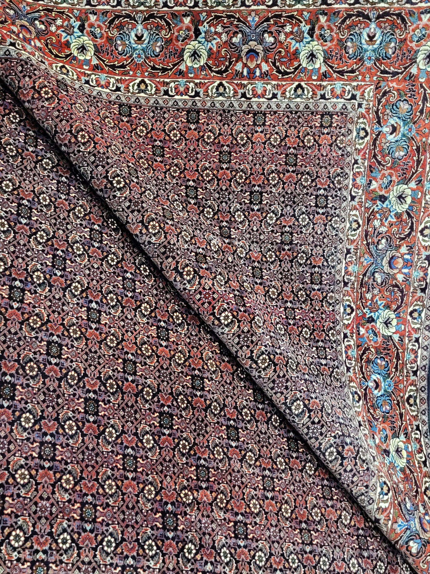 Bidjar Teppich Korkwolle feine Knüpfung florales Allover Muster