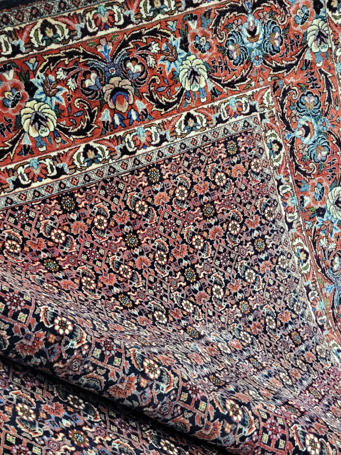 Bidjar Teppich Korkwolle feine Knüpfung florales Allover Muster