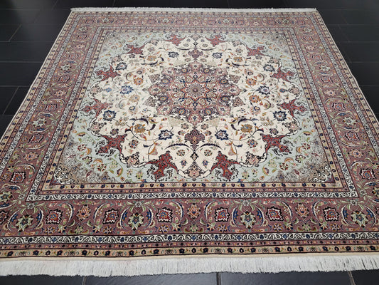 Täbriz Teppich Korkwolle Seide Medaillon feine Knüpfung 250x250 cm
