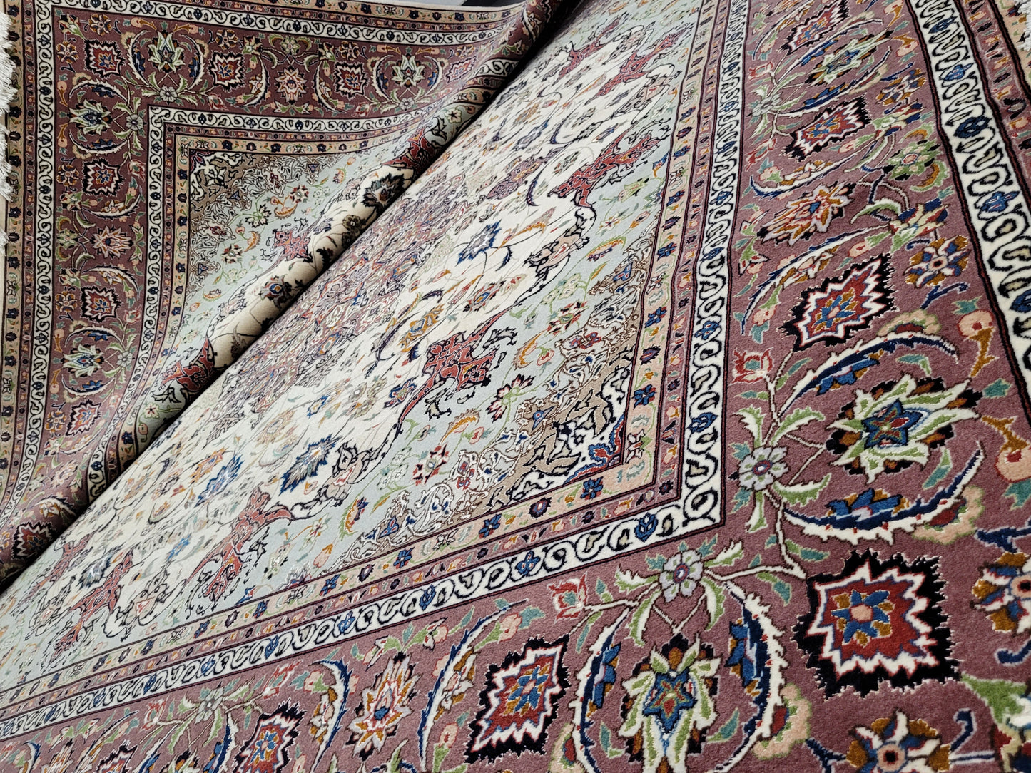 Täbriz Teppich Korkwolle Seide Medaillon feine Knüpfung 250x250 cm