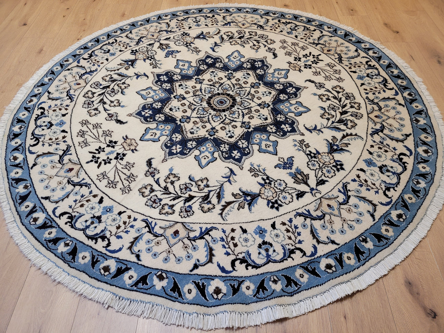 Nain Teppich Rund 200 cm Korkwolle feine Knüpfkunst