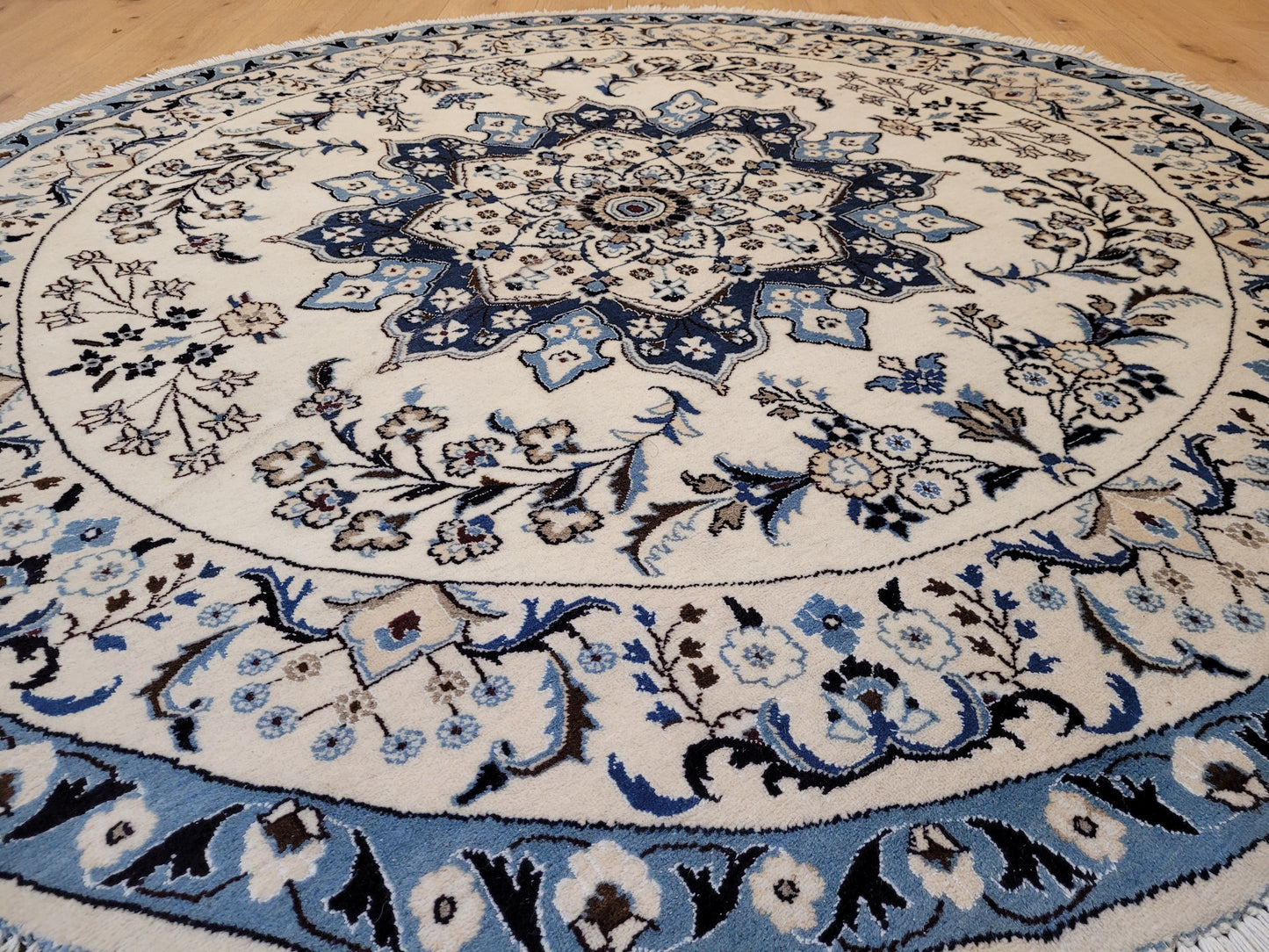 Nain Teppich Rund 200 cm Korkwolle feine Knüpfkunst