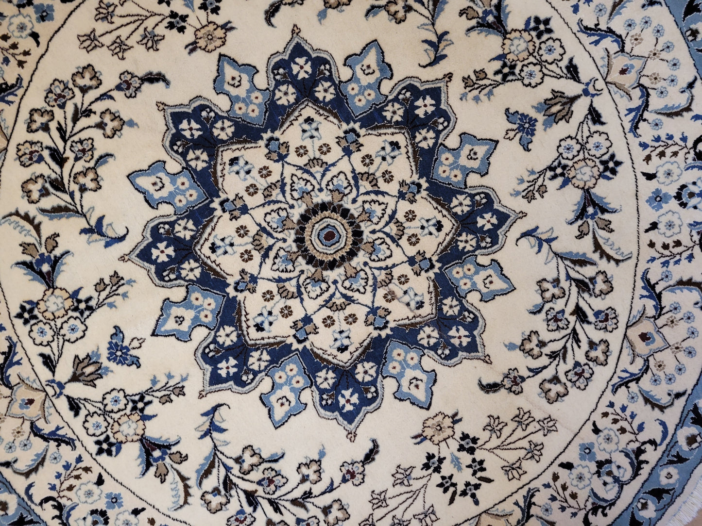 Nain Teppich Rund 200 cm Korkwolle feine Knüpfkunst