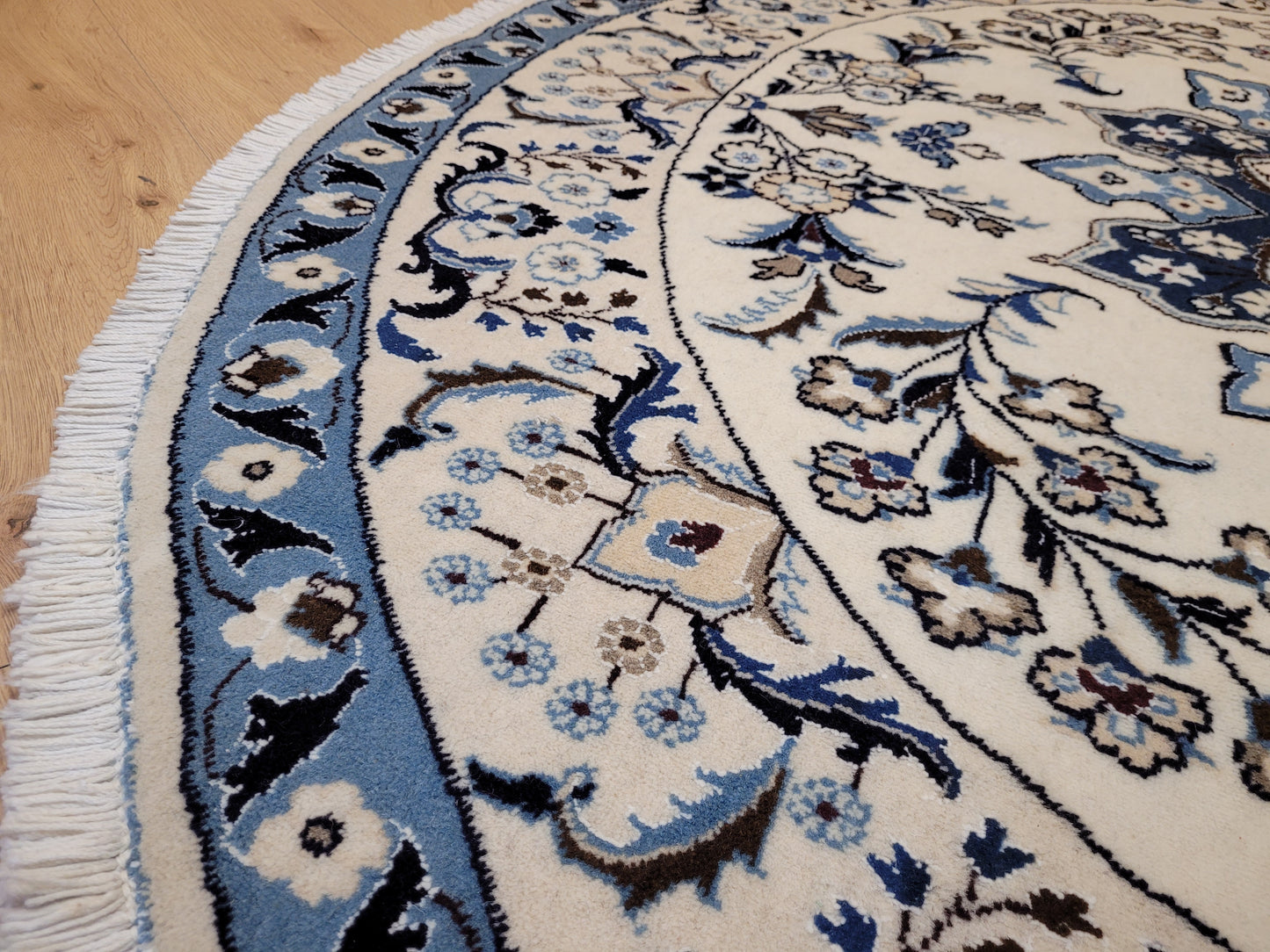 Nain Teppich Rund 200 cm Korkwolle feine Knüpfkunst
