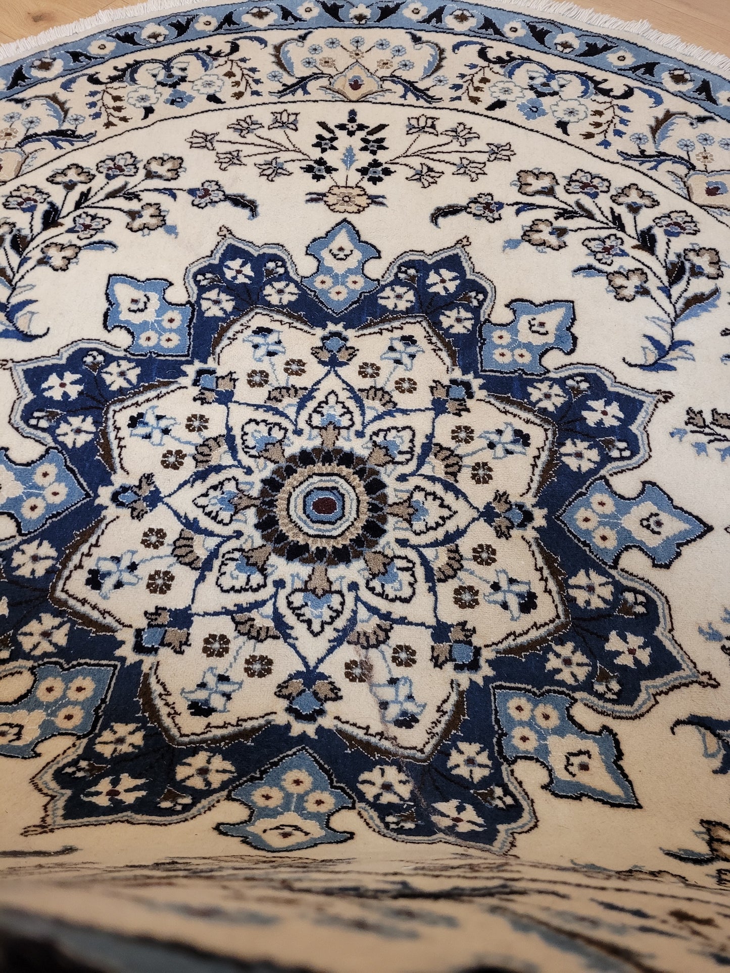 Nain Teppich Rund 200 cm Korkwolle feine Knüpfkunst