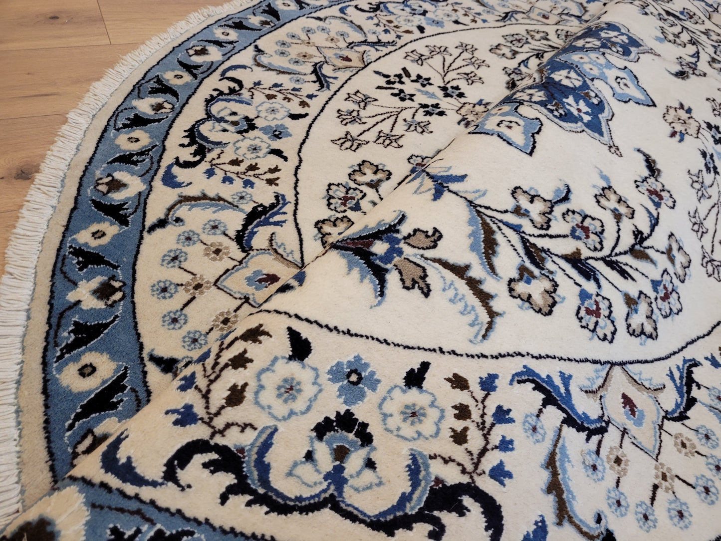 Nain Teppich Rund 200 cm Korkwolle feine Knüpfkunst