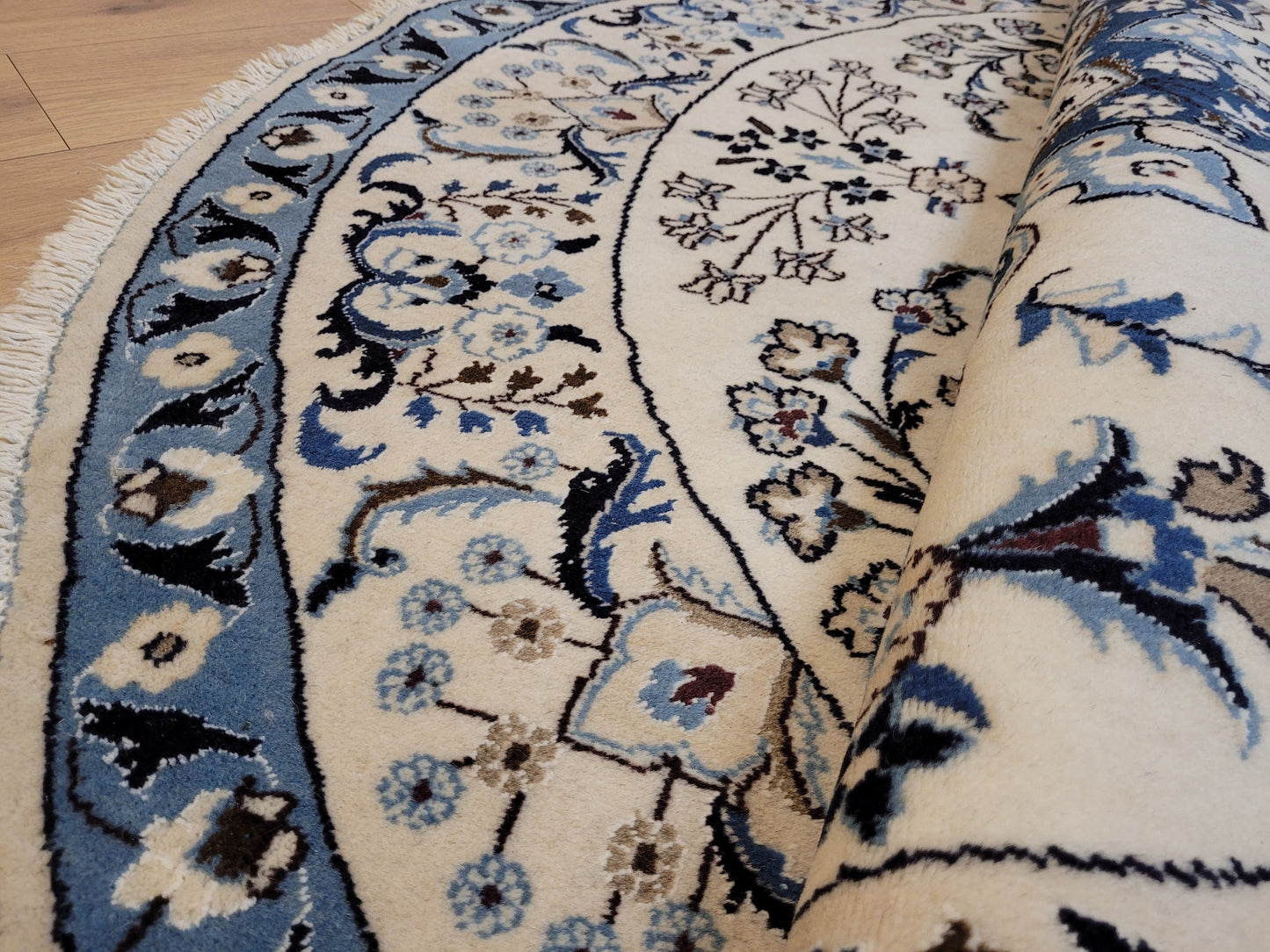 Nain Teppich Rund 200 cm Korkwolle feine Knüpfkunst