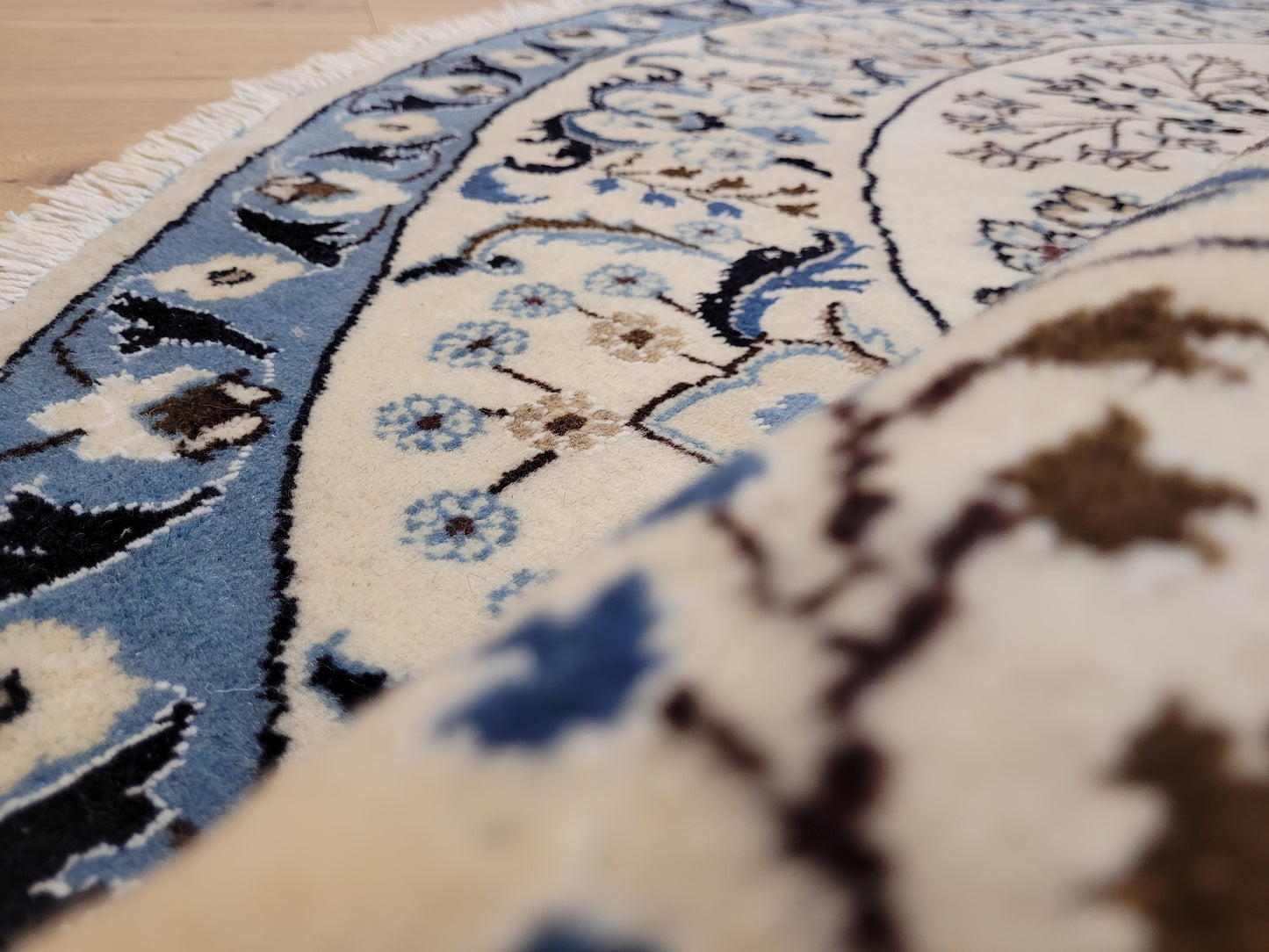 Nain Teppich Rund 200 cm Korkwolle feine Knüpfkunst