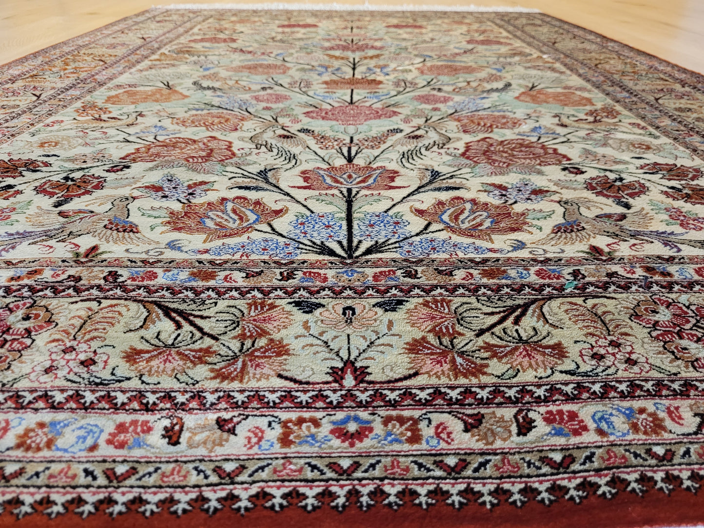 Ghom Seidenteppich 155x108 cm Seide auf Seide signiert feine Knüpfung