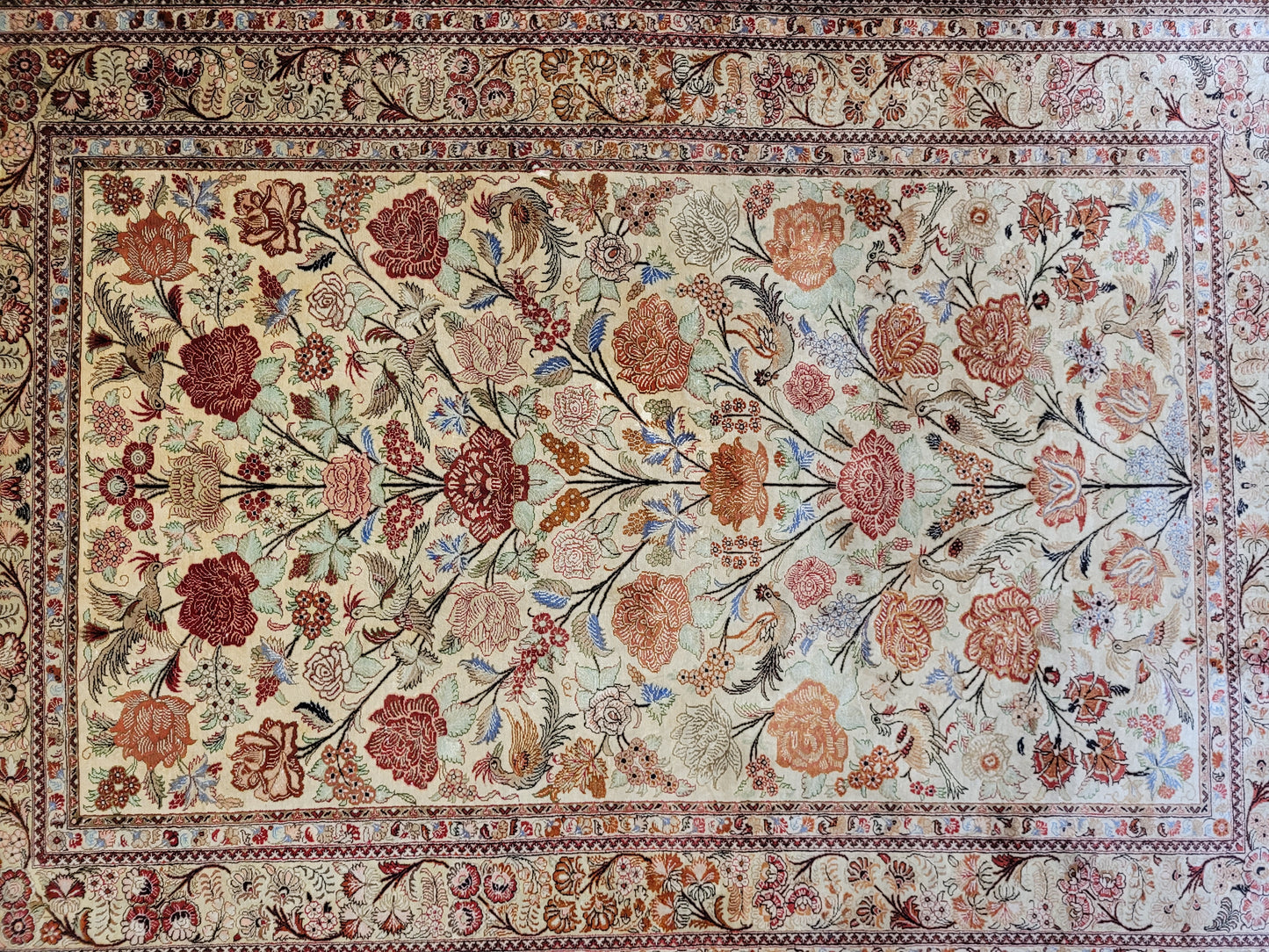 Ghom Seidenteppich 155x108 cm Seide auf Seide signiert feine Knüpfung