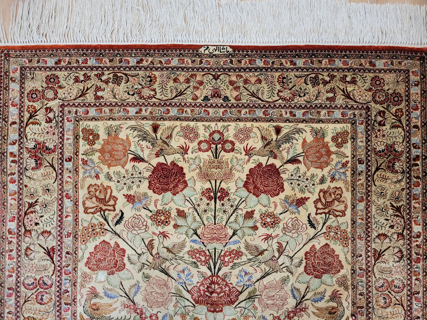 Ghom Seidenteppich 155x108 cm Seide auf Seide signiert feine Knüpfung